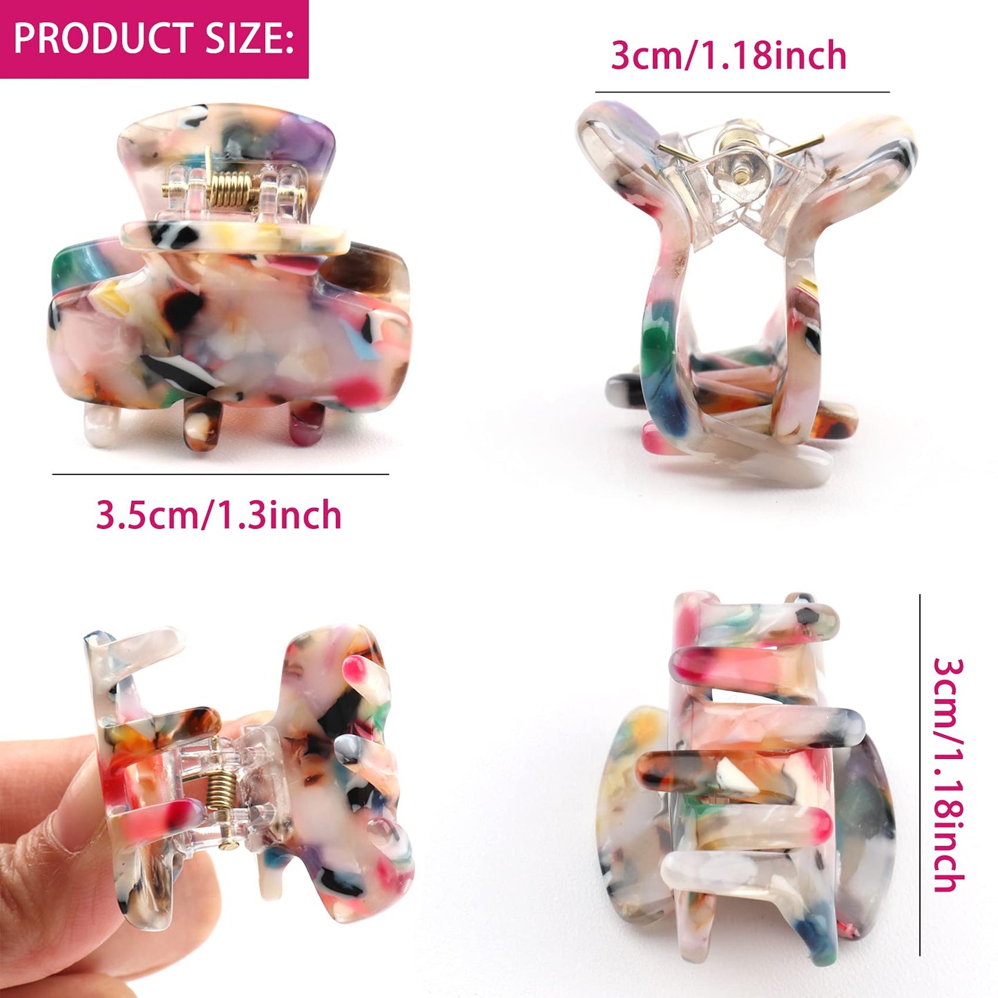 6 PCS Small Hair Claw Clips 1.4 Inch Tortoise Claw Clip for Women Girls Mini Size Leopard Print Acrylic French Design Jaw Clips Non-Slip Strong Hold Hair Grip Catch Barrette