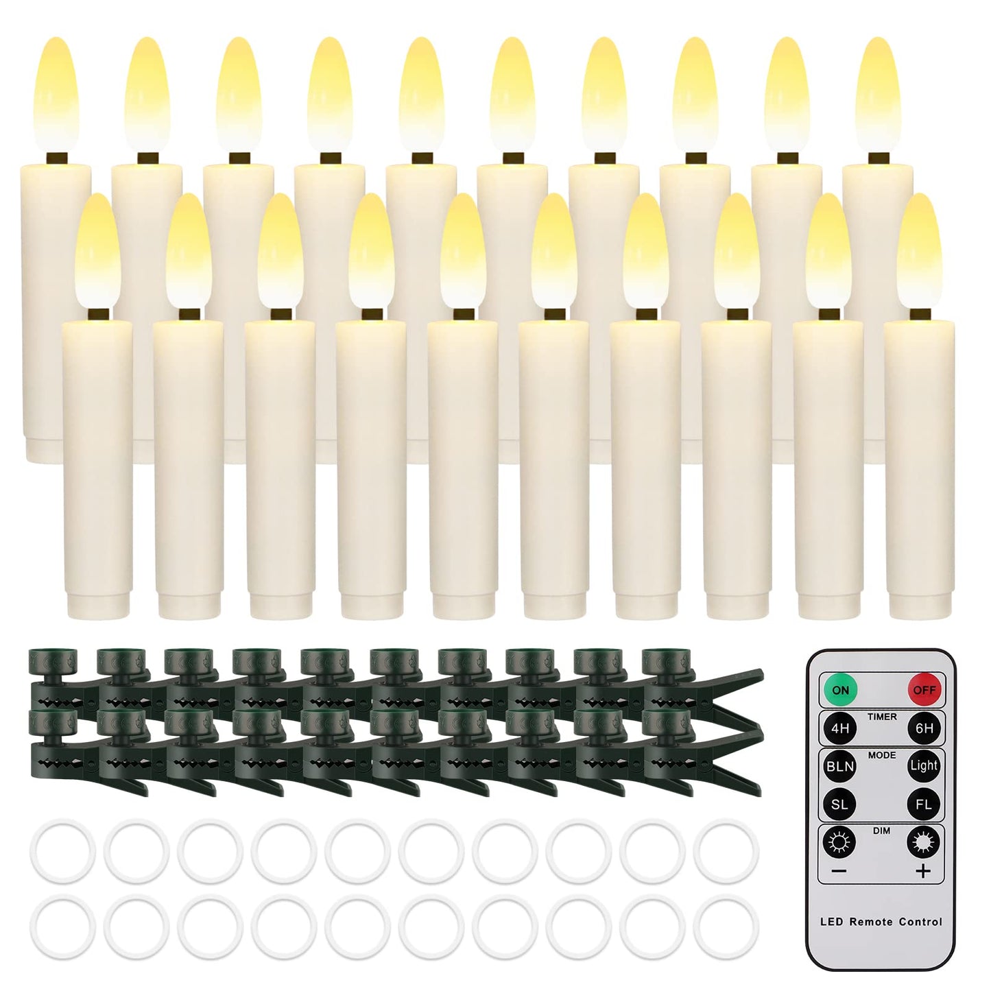 Daord 20 PCS Flameless LED Taper Candles Flickering Flame Battery Operated with Remote & Timer Warm White Christmas Tree Candle Lights for Home Kitchen Garden Birthday Party Decoration (20 PCS,Ivory)