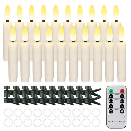 Daord 20 PCS Flameless LED Taper Candles Flickering Flame Battery Operated with Remote & Timer Warm White Christmas Tree Candle Lights for Home Kitchen Garden Birthday Party Decoration (20 PCS,Ivory)