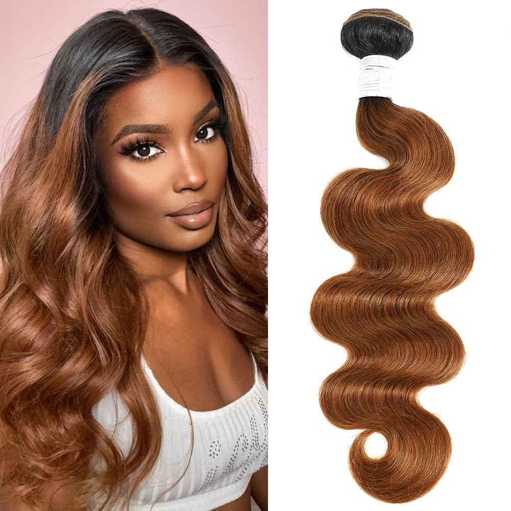 Two Tone Color T1B/30 Ombre Honey Brown Human Hair Bundles Body Wave, #T30 Ombre Light Auburn Brown Loose Wave Sew In Quick Weave Hair Tracks, 12A 100% Unprocessed Raw Brazilian Virgin Hair 12 Inch