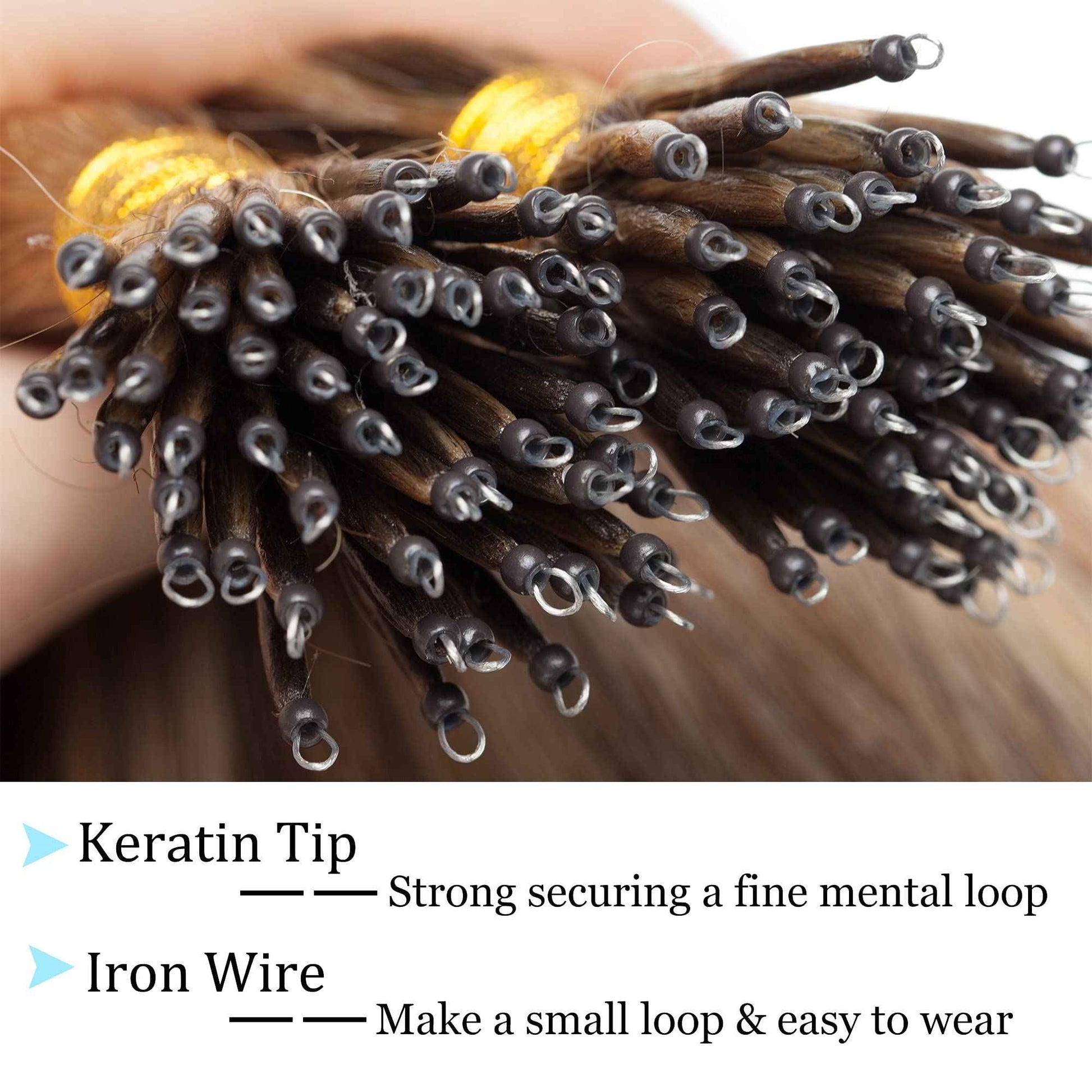 SEGO Nano Tip Hair Extensions Human Hair Balayage Nano Ring Beads Pre-bonded Seamless Highlight Extensions for Women 1g/strand 50g/pack -16 Inch /4P27 Medium Brown&Dark Blonde