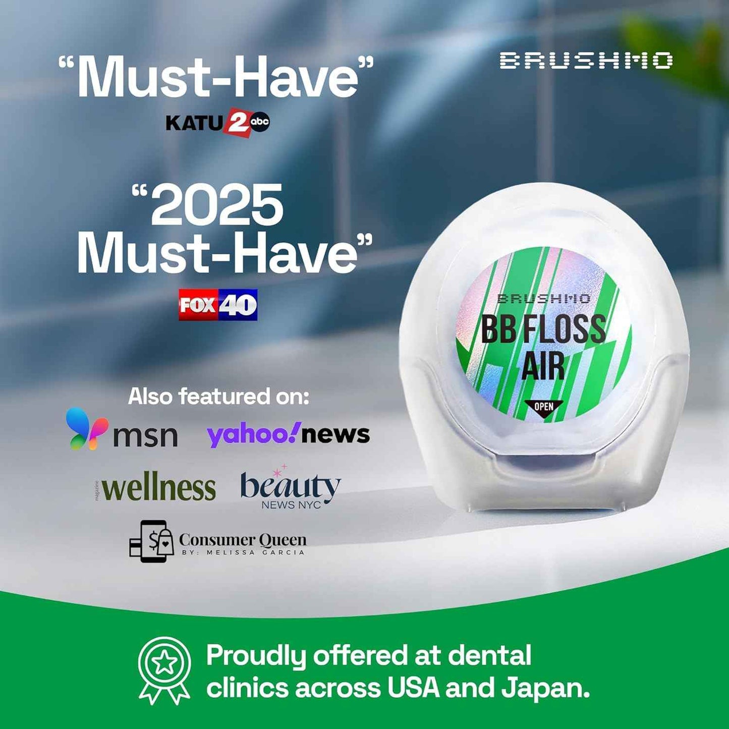 Brushmo Black Floss Air (BB Floss Air) - Ultra Soft & Thin Expanding Gum-Friendly Soothing Mint Dental Floss, Natural Wax Helps Remove Plaque from Teeth, Dentist Designed PTFE & PFAS Free, 275 yd