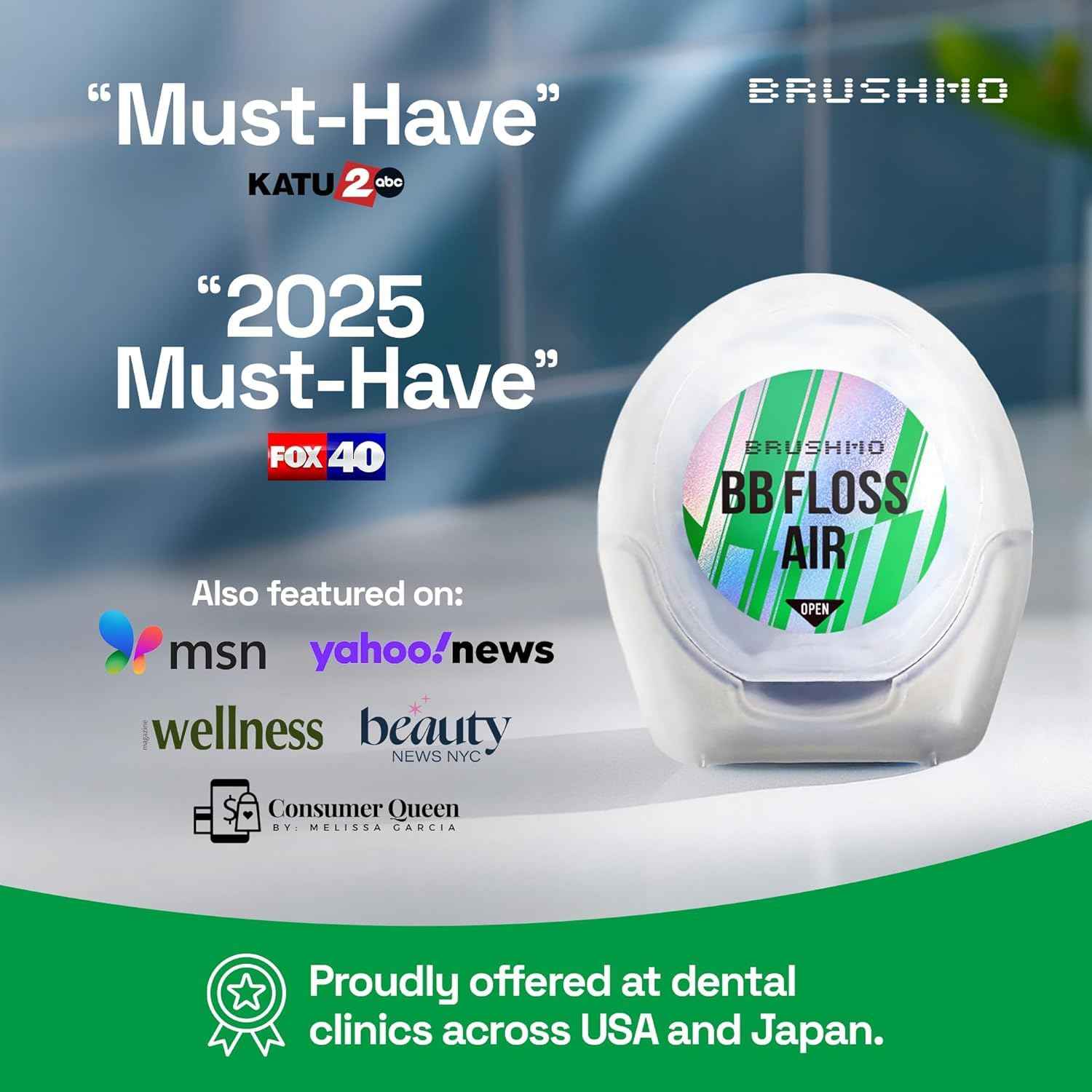 Brushmo Black Floss Air (BB Floss Air) - Ultra Soft & Thin Expanding Gum-Friendly Soothing Mint Dental Floss, Natural Wax Helps Remove Plaque from Teeth, Dentist Designed PTFE & PFAS Free, 275 yd