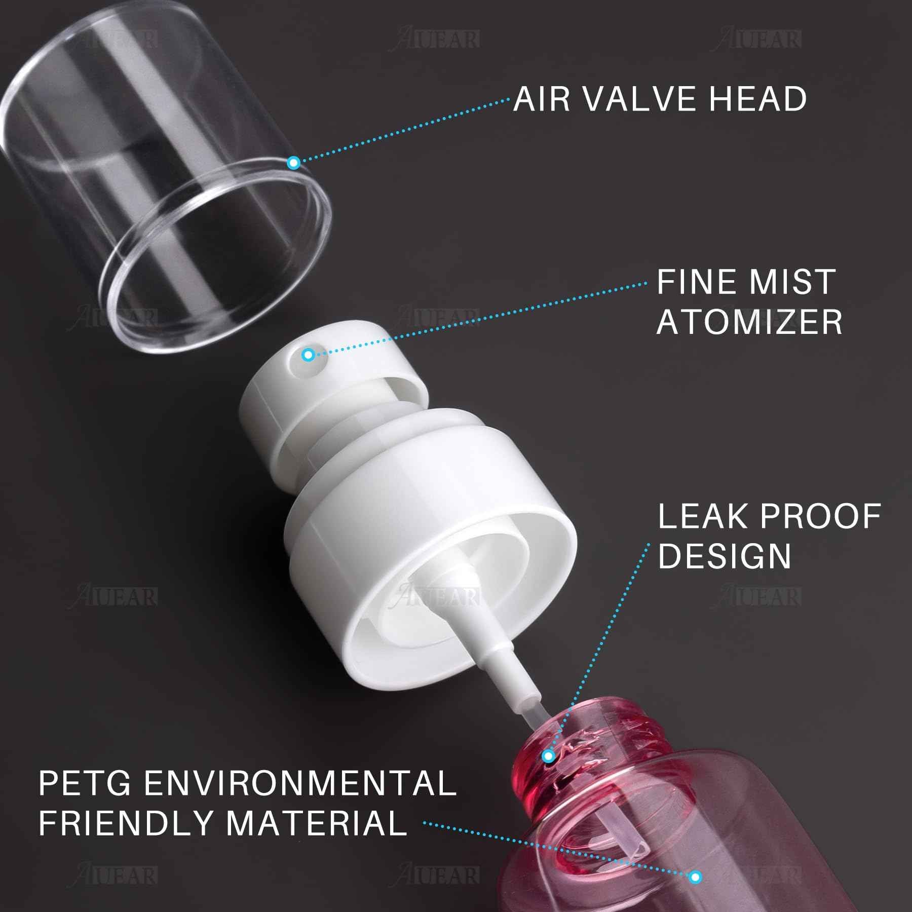 AUEAR, 4 Pcs 30ml Spray Bottles Plastic Empty Travel Refillable Mist for Skincare Makeup Hair Cleaning Lotion Perfume