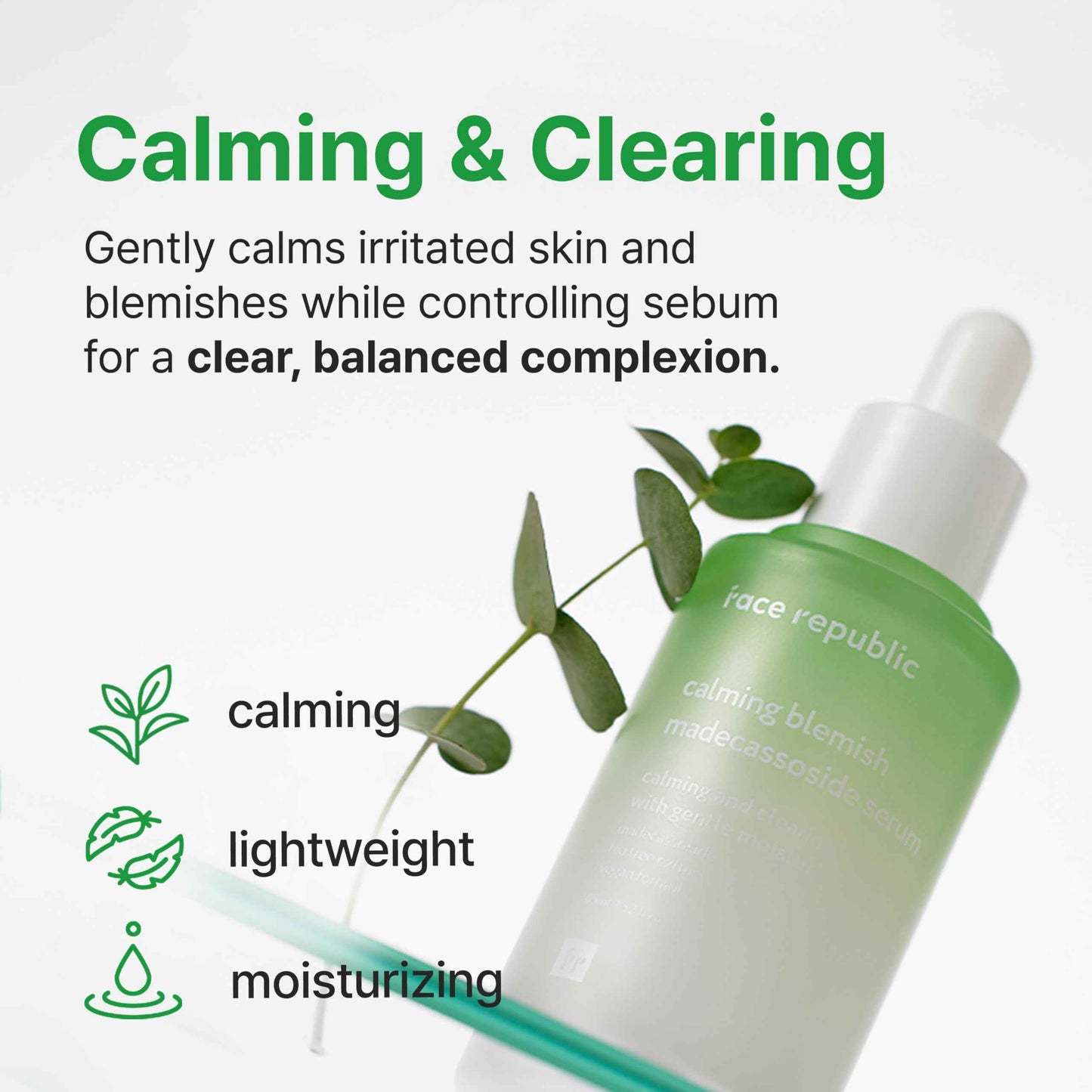 Face Republic Calming Tea Tree Madecassoside Serum 45ml 1.52 fl oz | Lightweight | Soothing | Madecassoside, Tea Tree, Centella Asiatica, Niacinamide | For irritated skin | Vegan Korean Skin Care