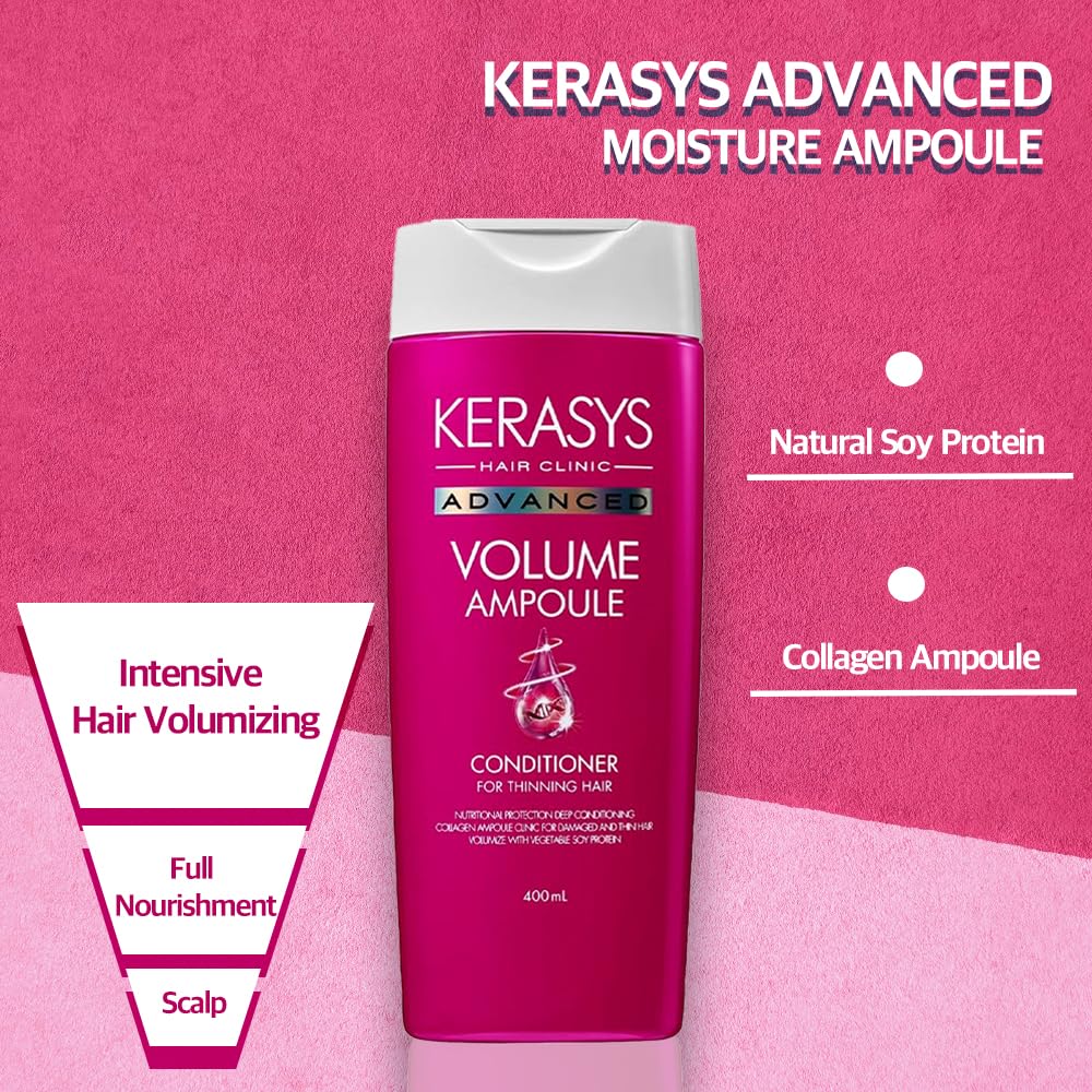 Kerasys Advanced Collagen Ampoule Clinic for Damaged and Thin Hair Volume Ampoule 13.5 fl oz / 400 ml (Shampoo + Conditioner Set)