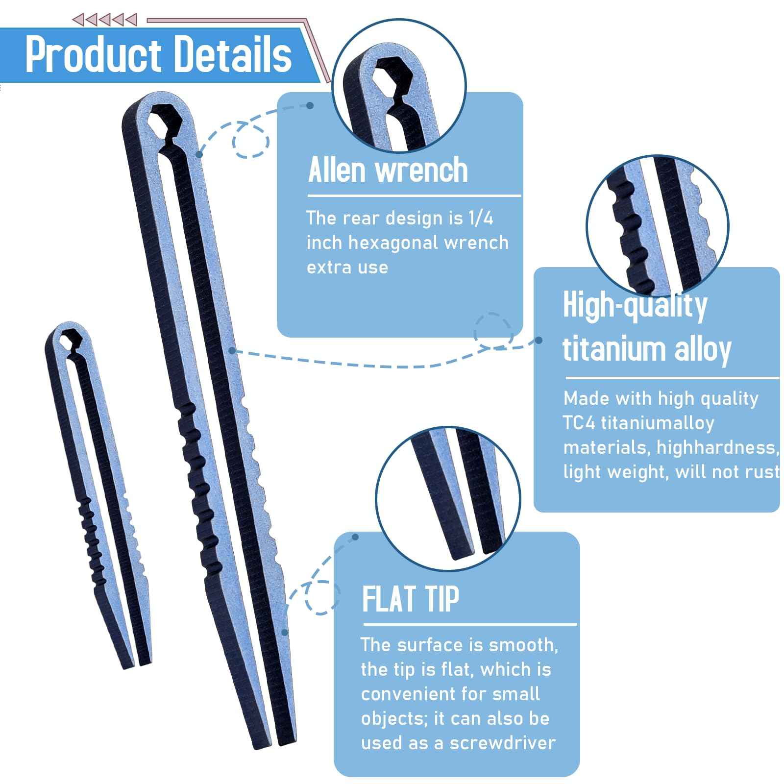 2 Pcs EDC Tweezers Titanium Tweezers Portable Titanium Alloy Tweezers Precision Tweezers Travel Portable Small Tweezer Pick Up Tweezers for Camping Outdoor Gadget(Blue)