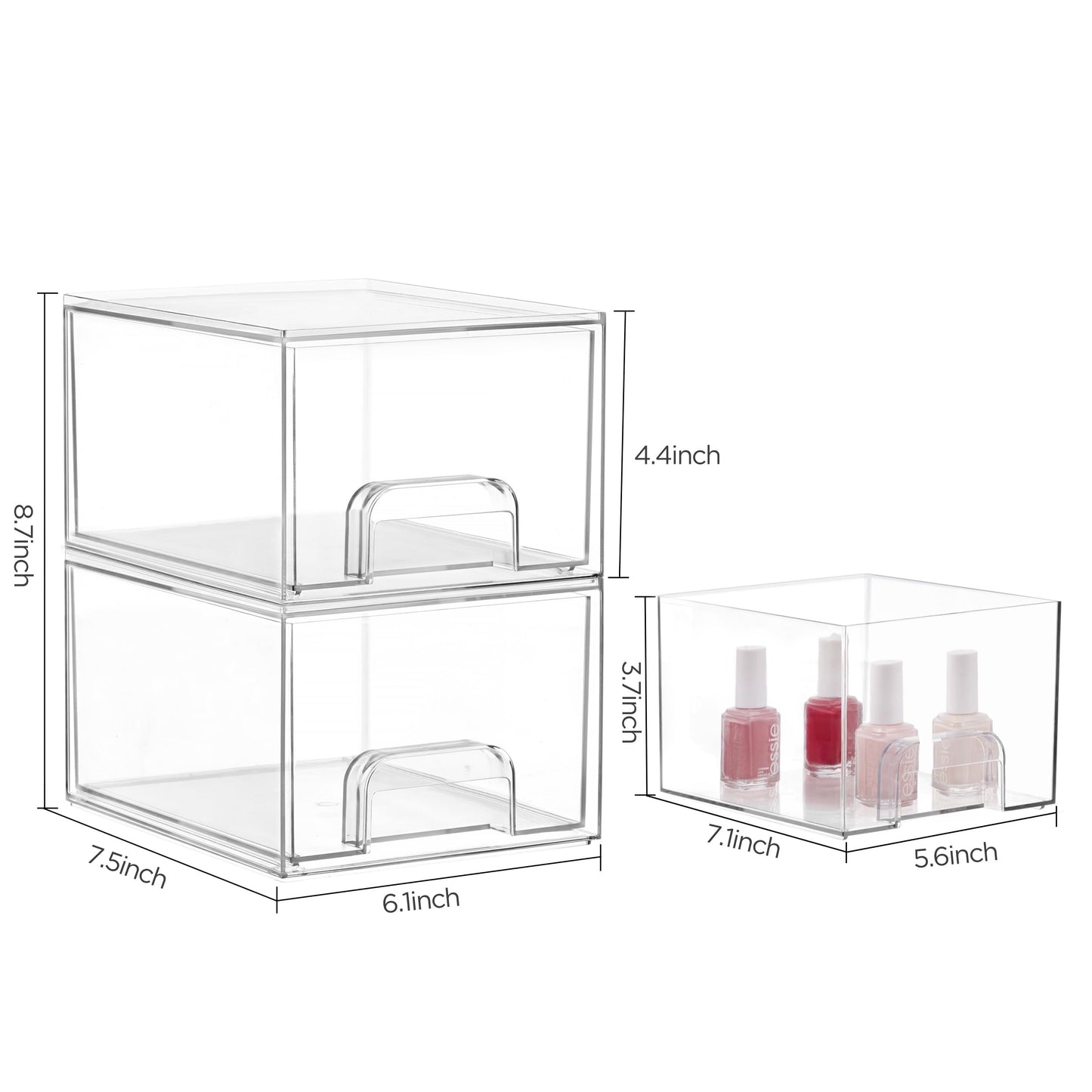 HBlife Pack of 2 Makeup Organizer Countertop Stackable Drawers Organization and Storage Bins Cosmetic Organizer Clear Acrylic Organizer Bathroom Organizers Container