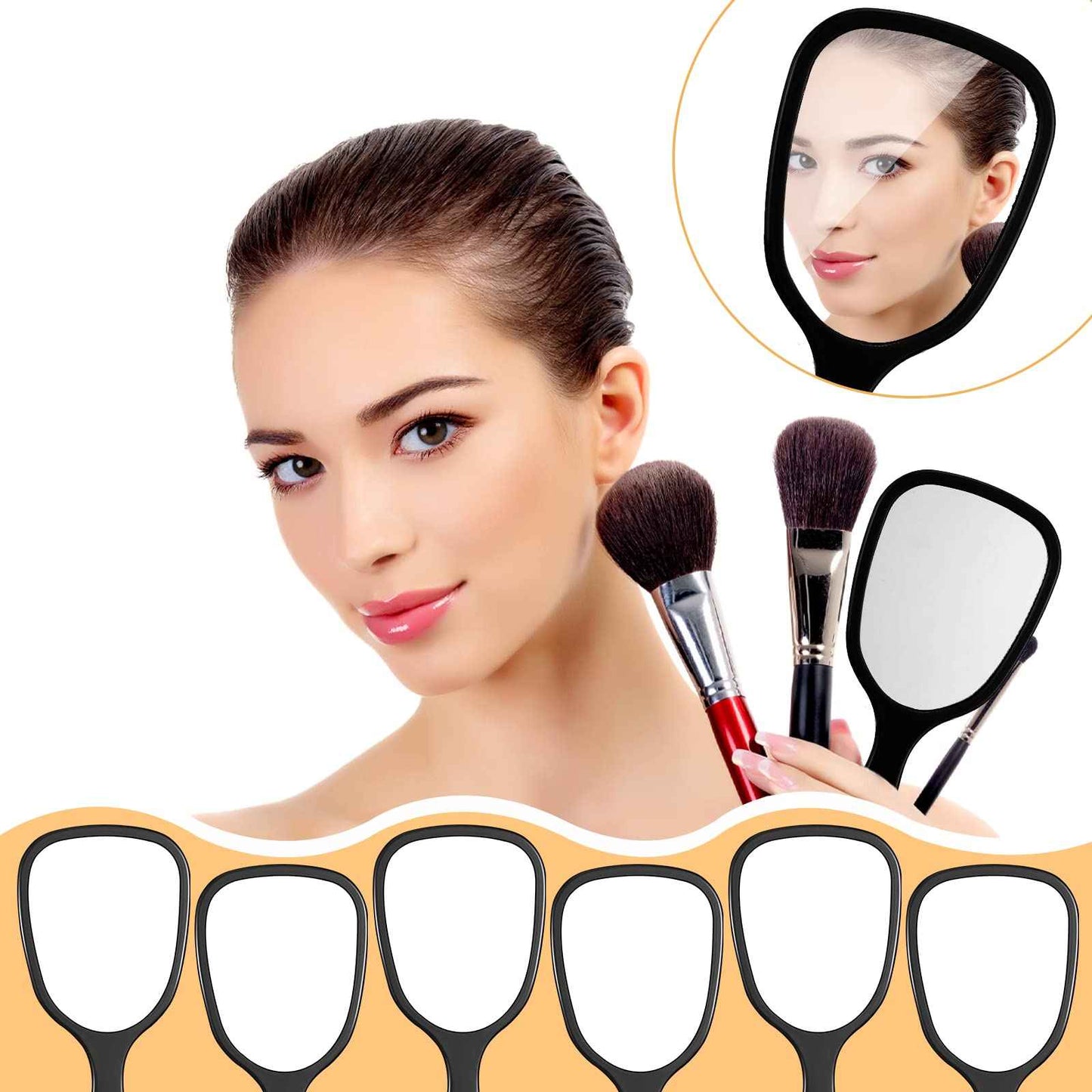 Namalu 60 Pcs 7.08 x 3.14 Inch Hand Handheld Mirror with Handle Plastic Compact Travel Makeup Cosmetic Mirror Small Personal Portable Hand Held Mirror for Home Vanity Camping (Black)