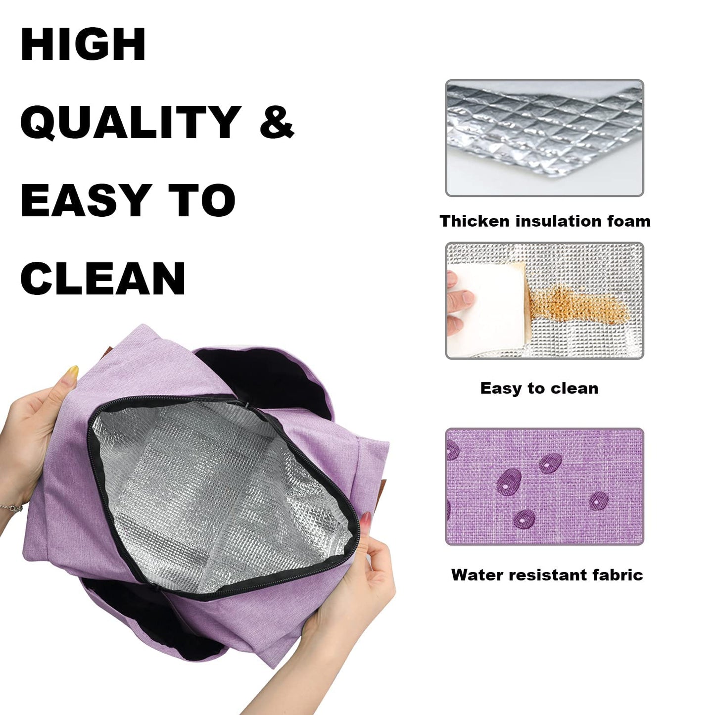 Joymee Lunch Bag Women Insulated Lunch Box Reusable Leakproof Large Spacious Cooler Tote for Women Men Adult with Bottle Holder and Side Pockets for Work Office Travel Picnic - Purple