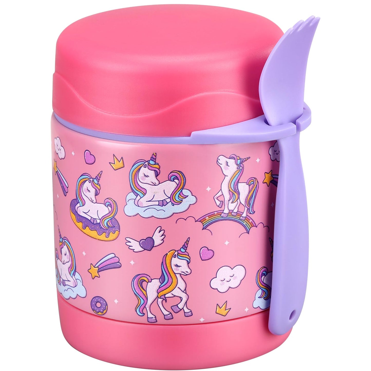 10oz Soup Thermo for Hot Food Kids Insulated Food Jar,Thermo Hot Food Lunch Container, Width Mouth Stainless Steel Lunch Box for Kids with Spoon (Pink-Cute Horse)