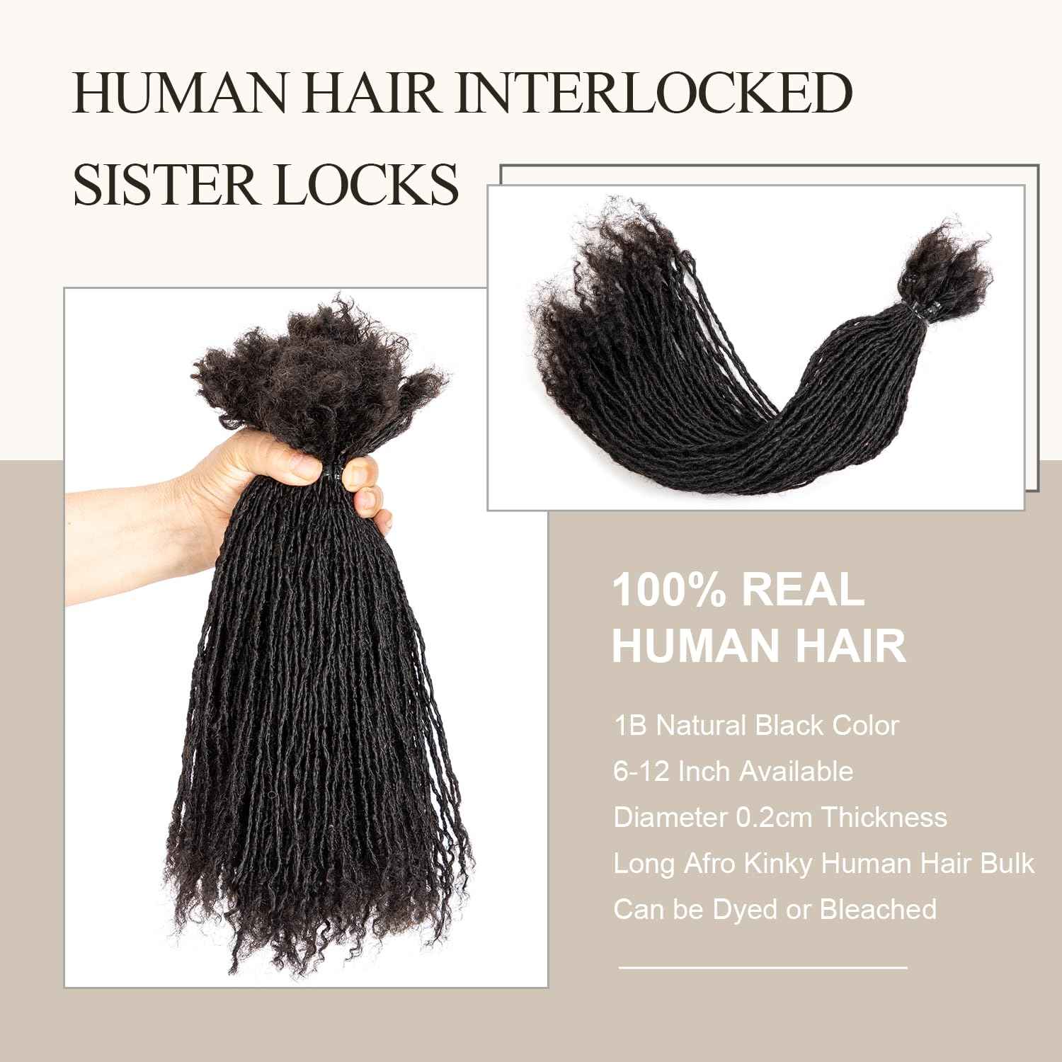 DAIXI Handmade Interlocking Sisterlocks Curly Tips 100% Real Human Hair Permanent Micro Locs Extensions Natural Looking Soft Dreadlocks Can Be Bleached and Dyed.(1B - 0.2cm, 8 Inch 30 Strands)
