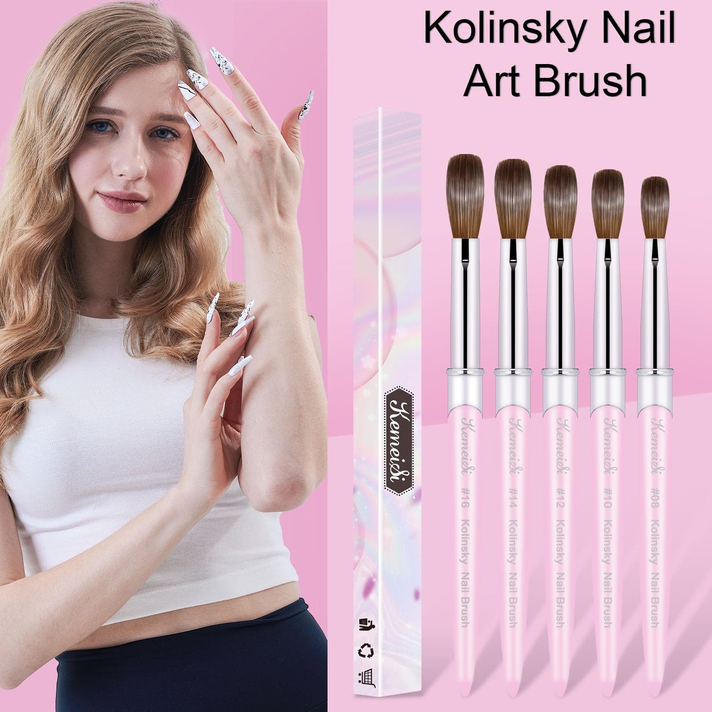 KEMEISI Acrylic Nail Brush Size #12, 100% Pure Kolinsky Nail Art Brushes for Acrylic Application, Sturdy Handle Oval Shaped Acrylic Powder Nail Design Tools for Professional Manicure DIY