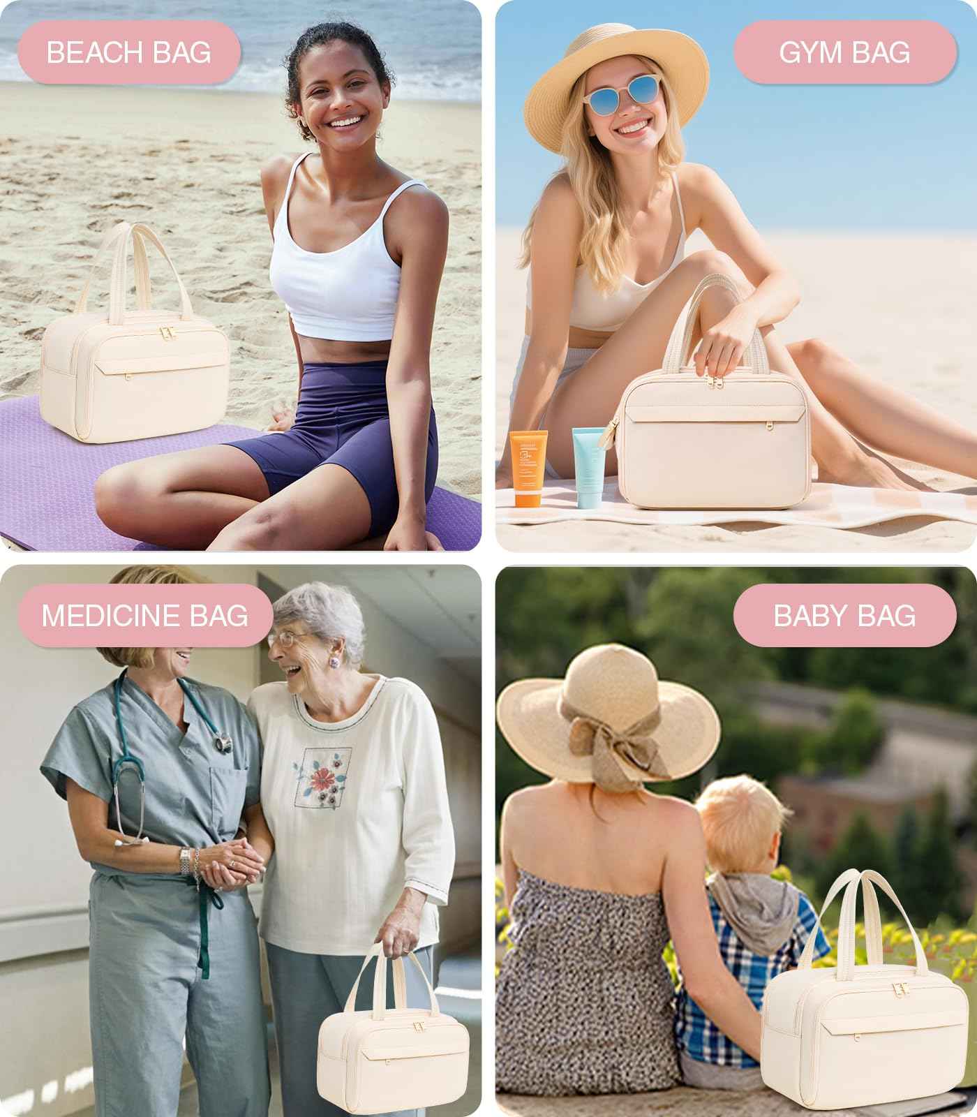 Hairao Travel Toiletry Bag, Lightweight Large Wide-open Toiletry Bag for Women, Puffy Makeup Bag with Handle, Carry-on Wet and Dry Travel Cosmetic Bag For Accessories, Essentials, Toiletries, Beige