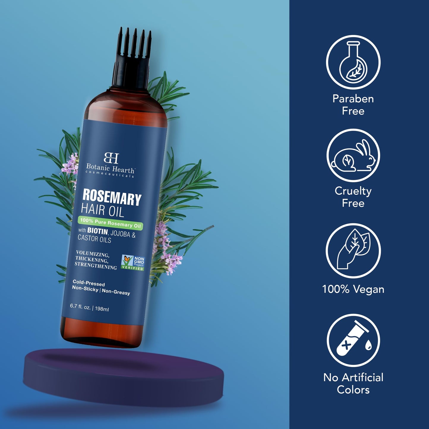 Botanic Hearth 100% Pure Rosemary Oil For Hair Growth Infused With Biotin | Hair Strenghtening Treatment | Nourishing & Volumizing | With Jojoba Oil & Castor Oil | Non GMO | 6.7 fl oz -Pack of 2