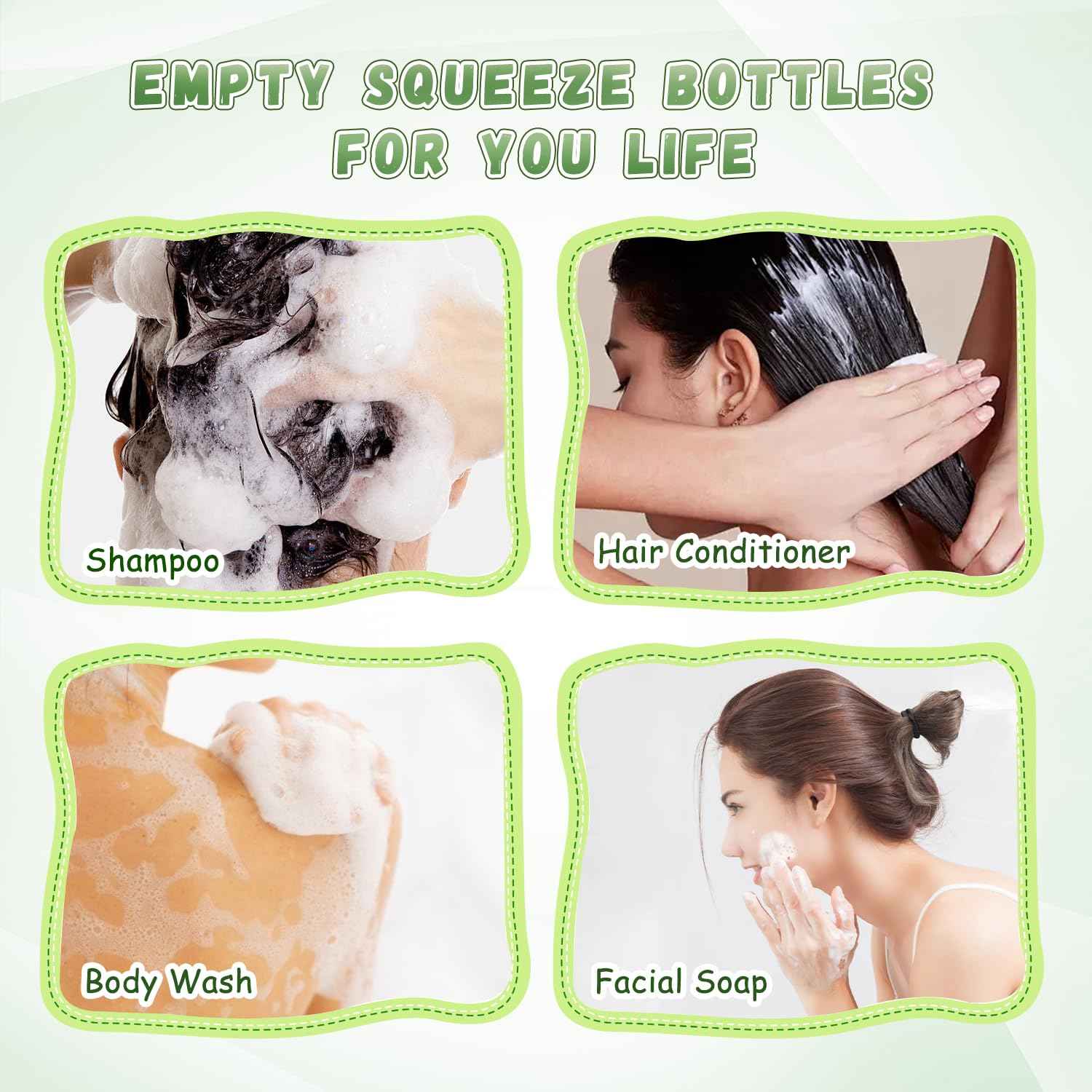 USRommaner 8.8 oz/260ml Plastic Travel Shampoo Bottle,9 Pack Green Empty Refillable Squeeze Bottles with Flip Cap,Lotion Container for Cream,Toiletries,Conditioner-Free Silicone Funnel