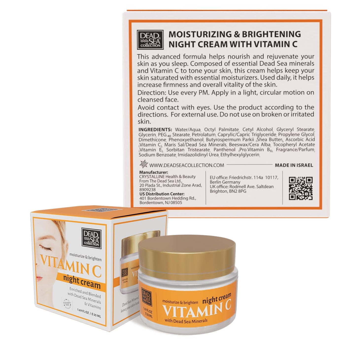 Dead Sea Collection Vitamin C Moisturizing Night Cream - Face Cream with Vitamin C - Firming Cream with Dead Sea Minerals and Vitamin C - 1,69 Fl. Oz