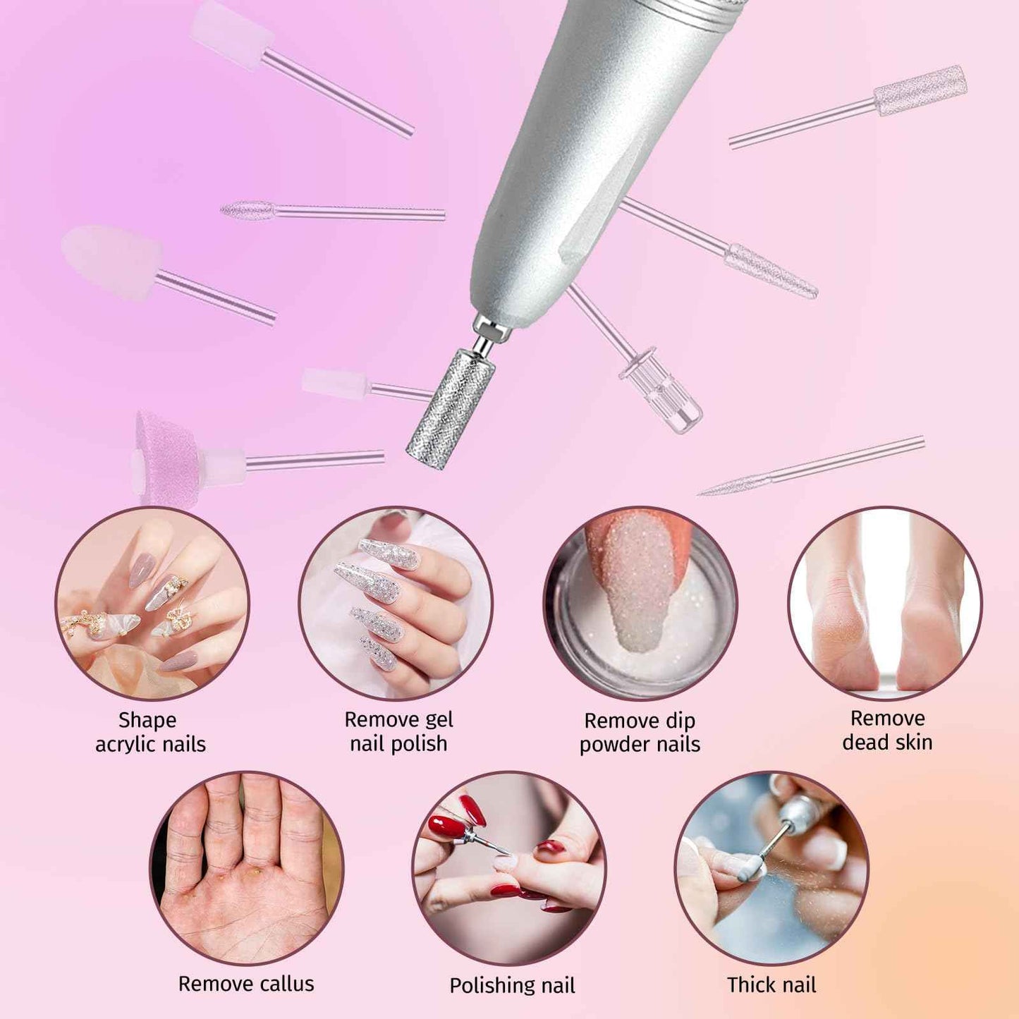 Electric Professional Purple Cordless Portable Nail File 35000RPM Gel Polish Remover Rechargeable Drill Kit for Home Salon Manicure Pedicure
