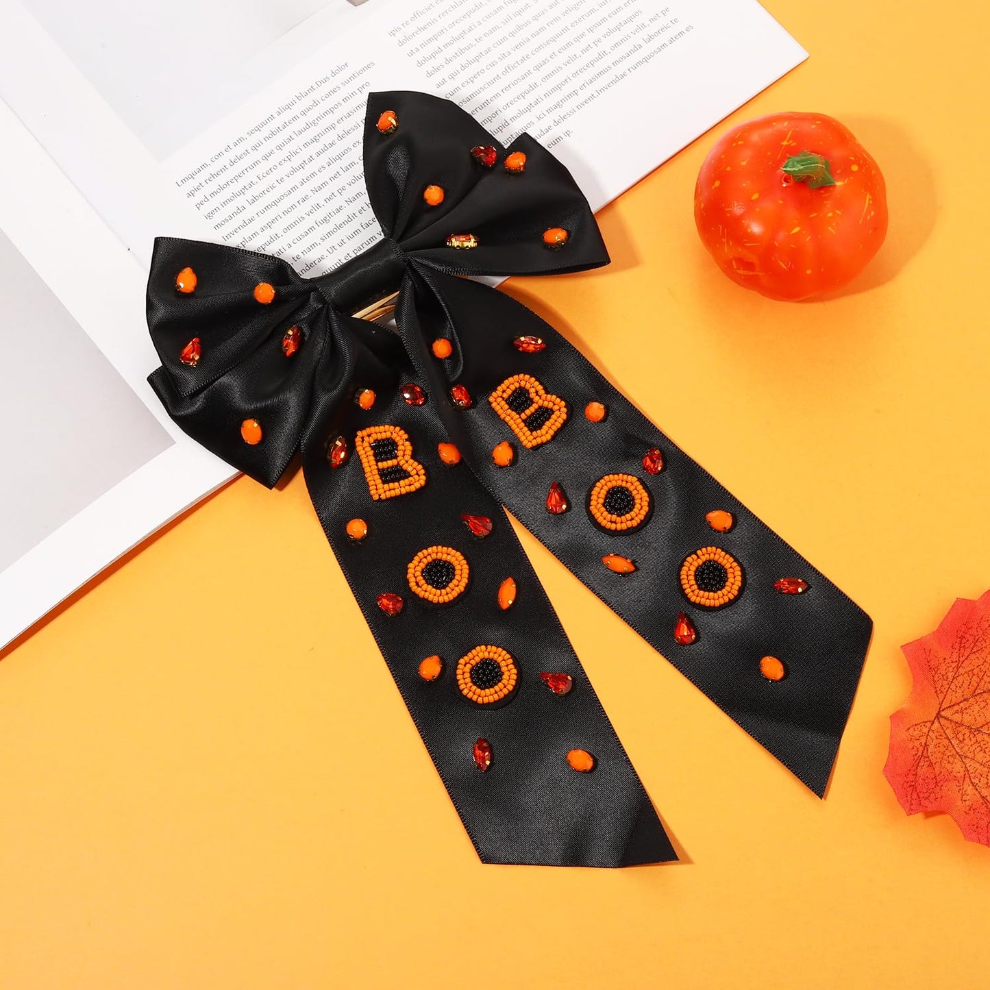 Halloween Hair Bows Accessories for Women Spooky Halloween Hair Clips Candy Corn Boo Pumpkin Ghost Hair Bows Large Orange Black Hair Ribbons Barrettes Halloween Outfits Costume Gifts (Pattern A)