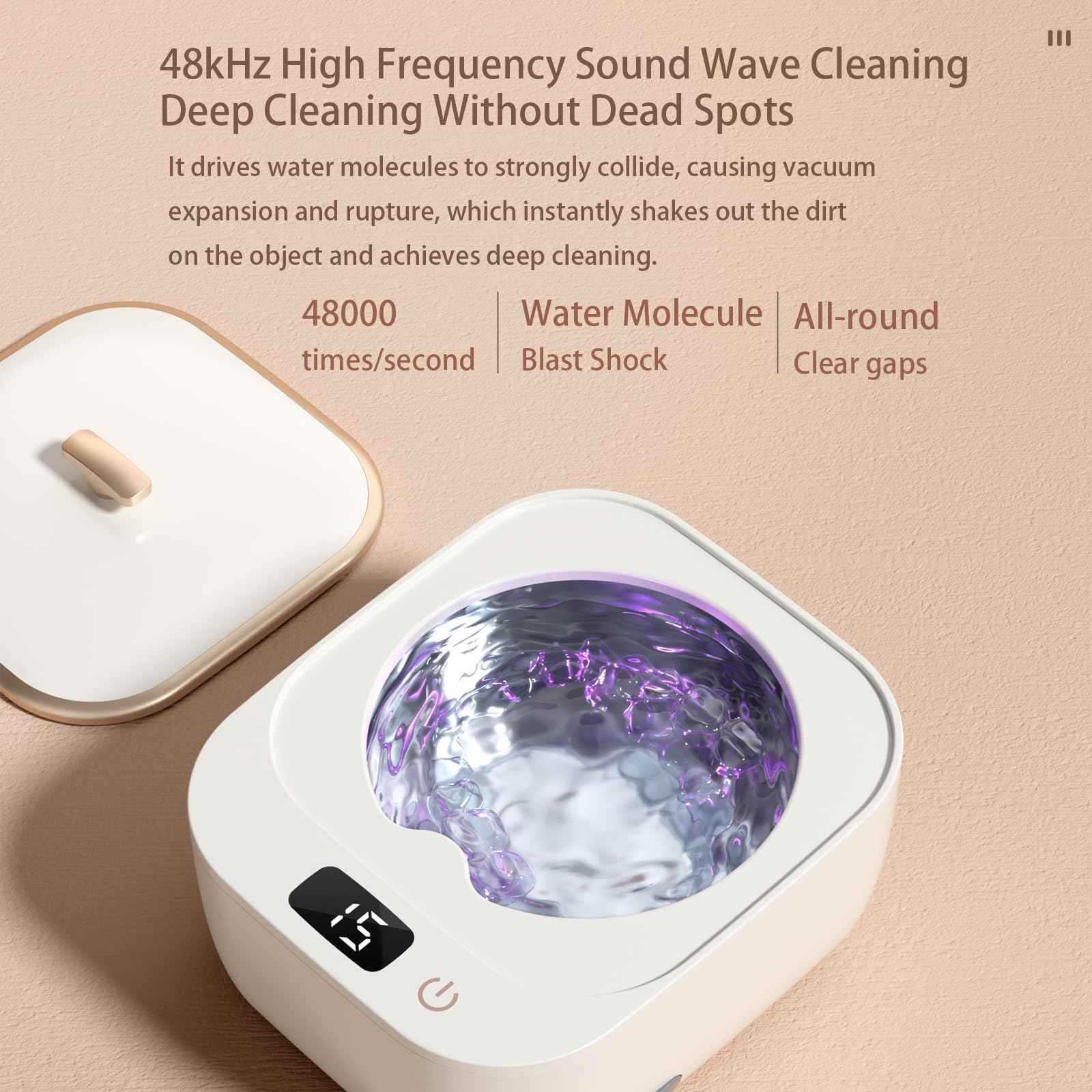 Ultrasonic Retainer Cleaner - 48kHz Retainer Cleaner Machine for Dentures, Mouth Guards, Aligner, Toothbrush Heads, Jewelry, 3 Modes Denture Cleaner with 250ml Dental Cleaning Pod