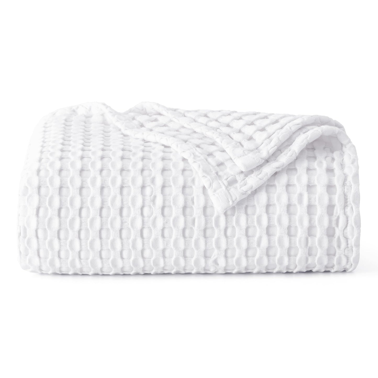 Bedsure Cooling Cotton Waffle Weave Blanket - Lightweight Breathable Blanket of Rayon Derived from Bamboo for Hot Sleepers, Luxury Throws for Bed, Couch and Sofa, White, 50x70 Inches