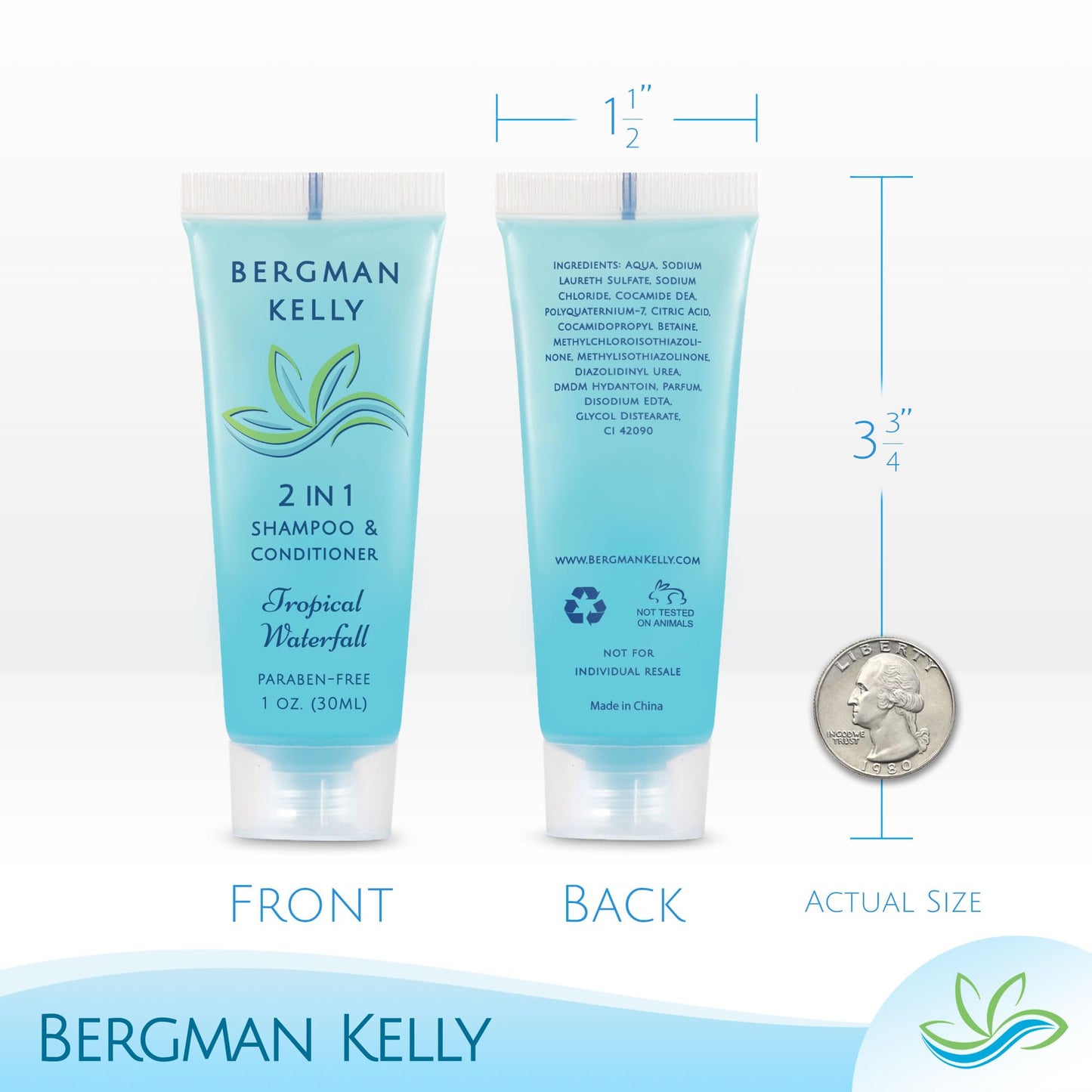 BERGMAN KELLY Rectangle Soap Bars, 2in1 Shampoo & Conditioner 2-Piece Set (Tropical Waterfall, 1 oz ea, 100 pc), Delight Your Guests with Revitalizing & Refreshing Sanitary Toiletries Hotel Amenities