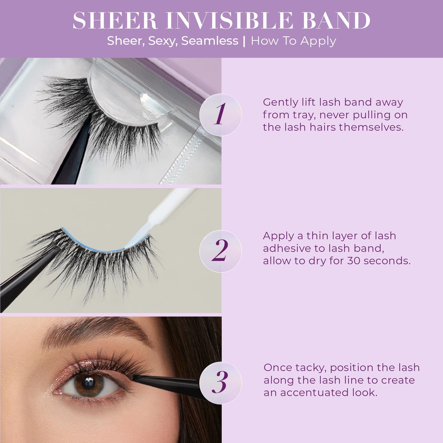 Lilly Lashes Sheer Band, False Eyelashes w/Invisible Band Lashes, Mink Lashes + Volume, 3D Faux Mink Eyelashes, Clear Band Lashes, Reusable Eyelashes 20x, Lash Glue not Included, 15mm (Sultry)