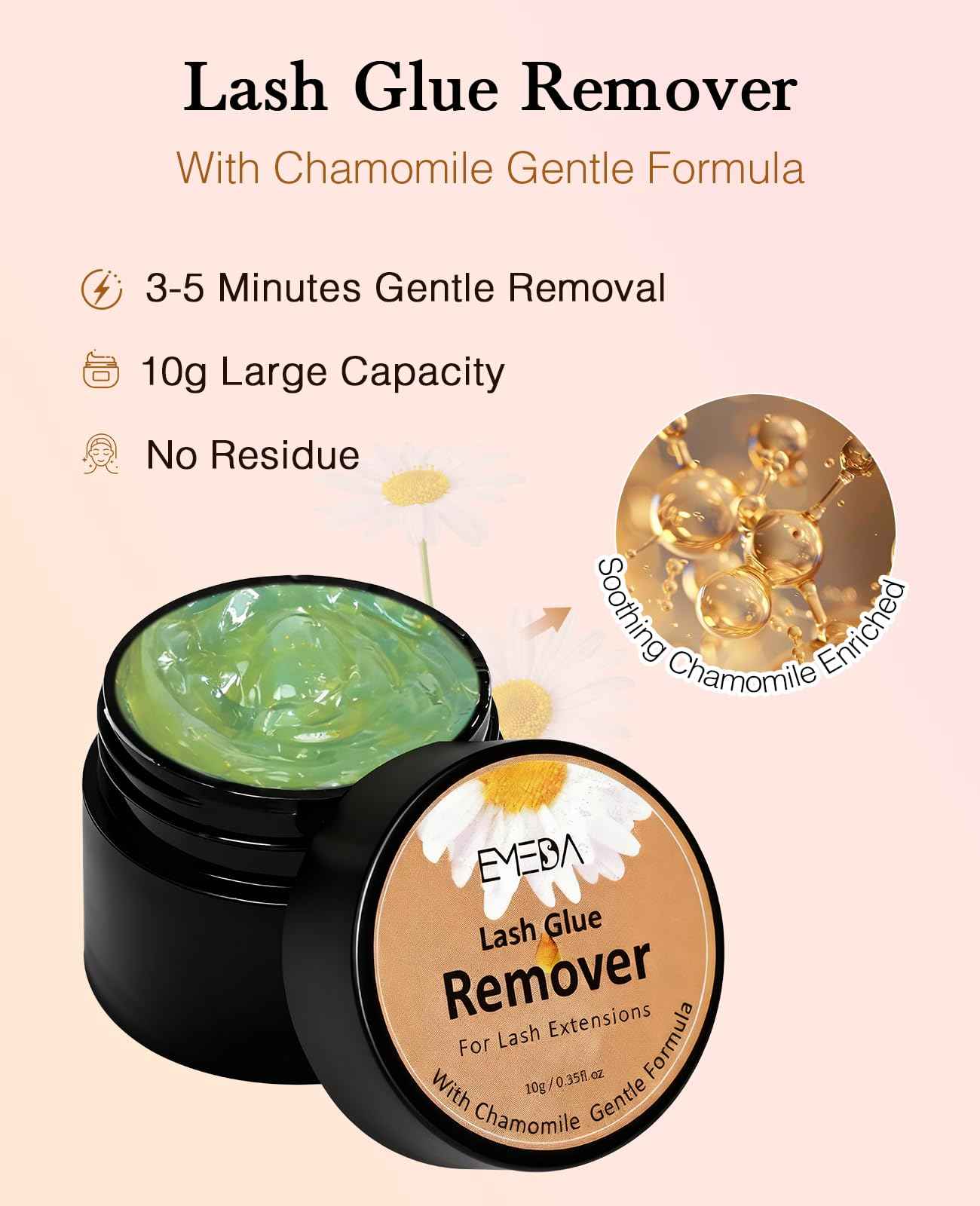 EMEDA Eyelashes Extension Remover 10g, Lash Extension Remover for Individual Lashes with Chamomile Gentle Formula, 0.35oz Professional Removal Cream Kits with Tools (02)