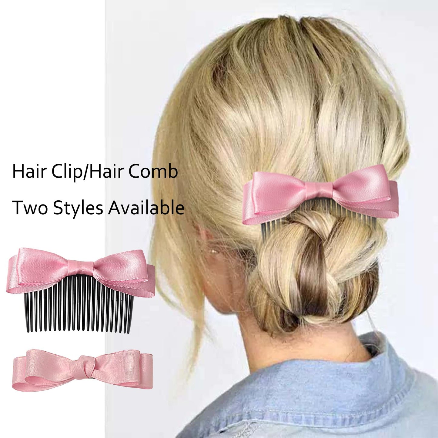 4Pcs Bow Hair Clip for Women Girls Ribbon Claw Clip Satin Bow Hair Clips Cute Barrettes for Teens Kids Hair Side Combs Bowknot Hairpins(Pink)