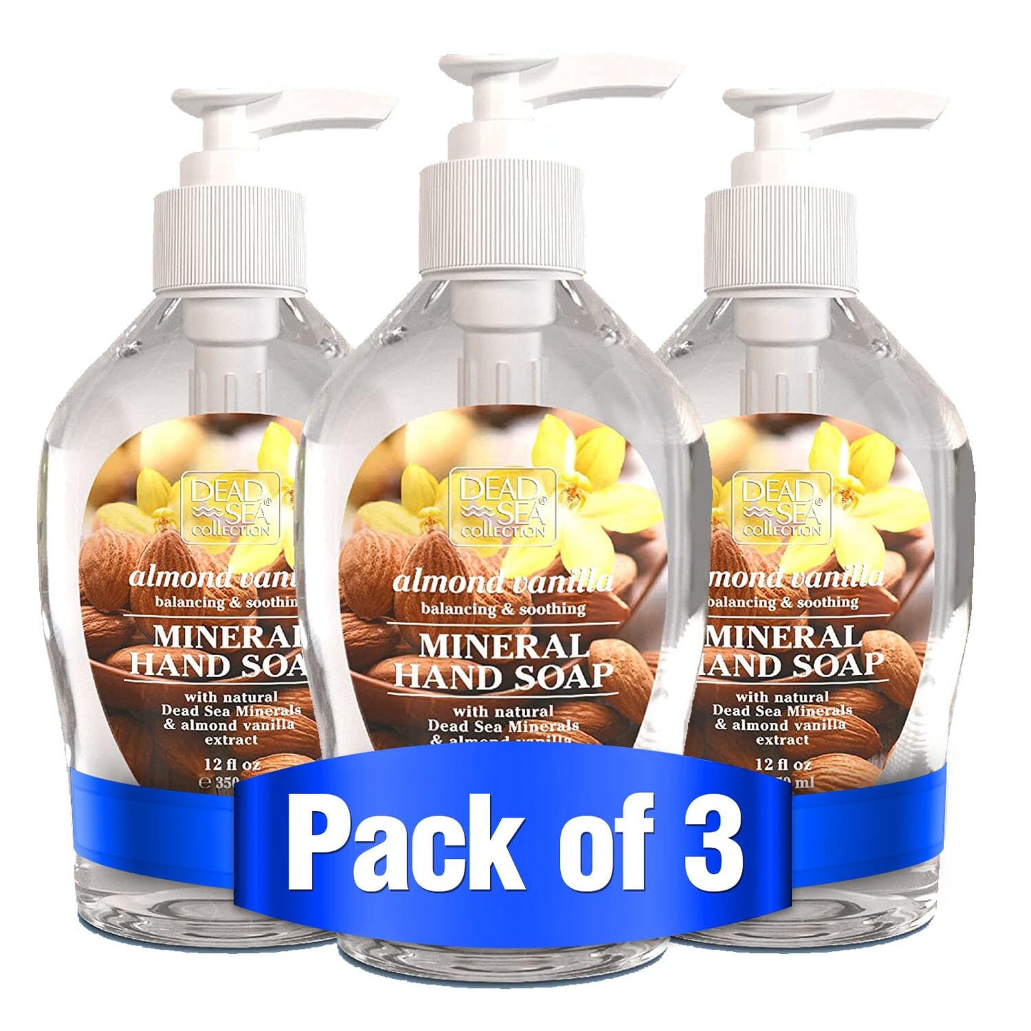 Dead Sea Collection Almond Vanilla Hand Soap – Liquid Hand Soap for All Skin Types – Pack of 3 (12 Fl. Oz. Each)