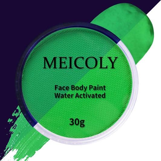 MEICOLY Neon Green Face Paint,Water Activated Face Paint,Glow in The Dark Full Body Paint,Washable Non-toxic Fluorescent Single Color Body Paint,1.05oz,Neon Green/UV Green