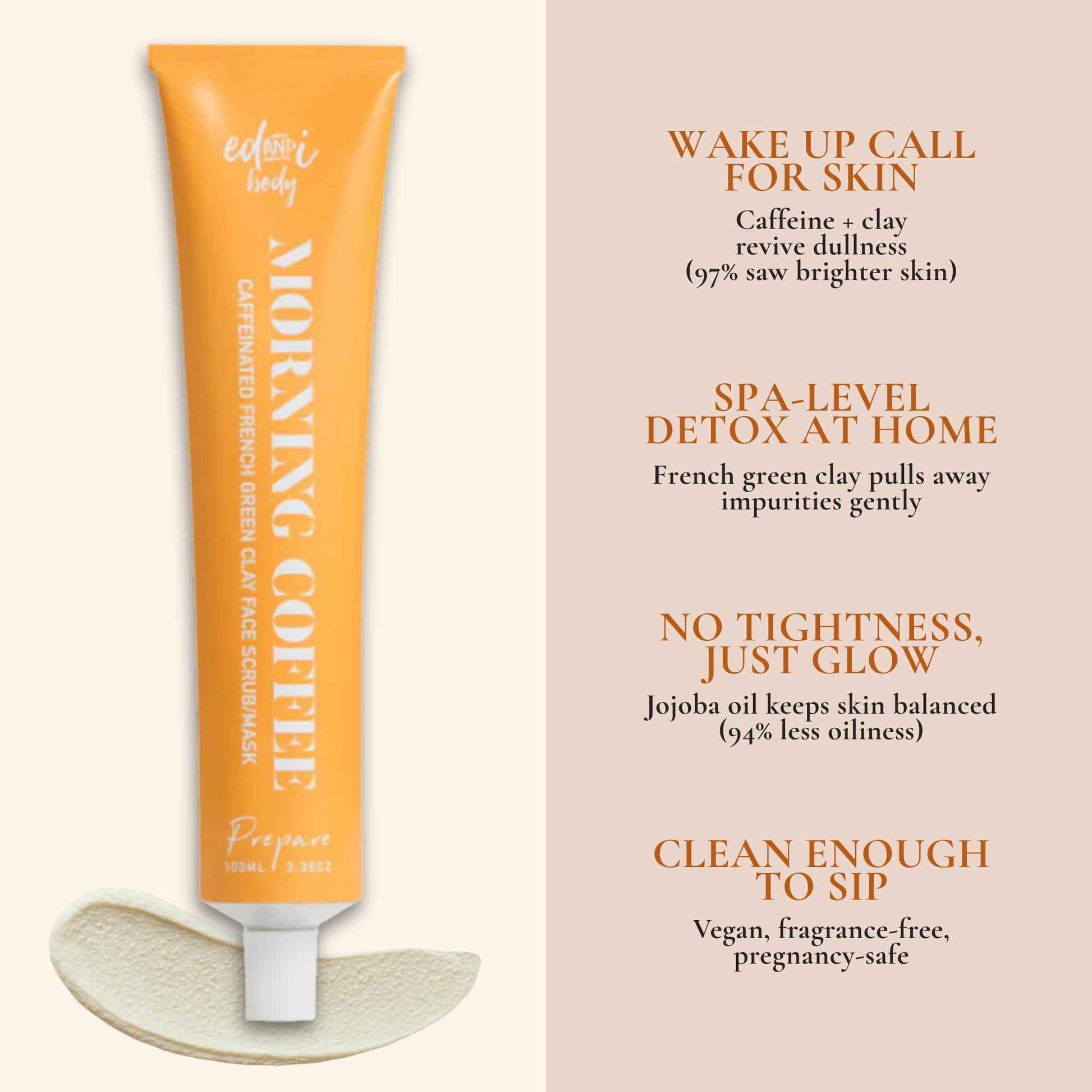 ed&i Morning Coffee 2 in 1 Face Scrub & Mask – With French Green Clay and Coffee Extract, Gentle for Skin, Facial Skin Care, Skincare Clay Mask for Pores, 3.38 oz