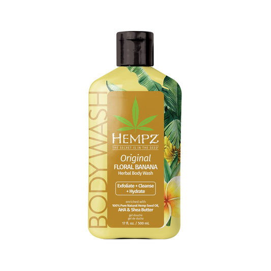 Hempz Body Wash - Original Floral & Banana - Hydrating for Sensitive Skin, Scented, Exfoliating with Shea Butter, Pure Hemp Seed Oil, and Algae for Sensitive Skin - 17 fl oz