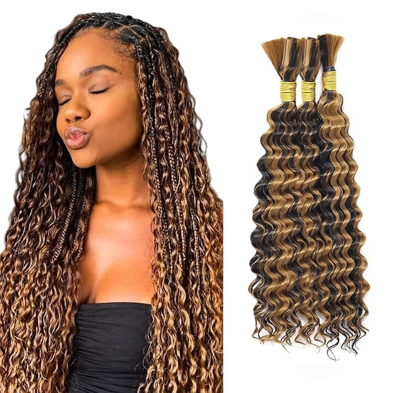 P4/27 Highlight Deep Wave Human Braiding Hair 20 Inch 50g