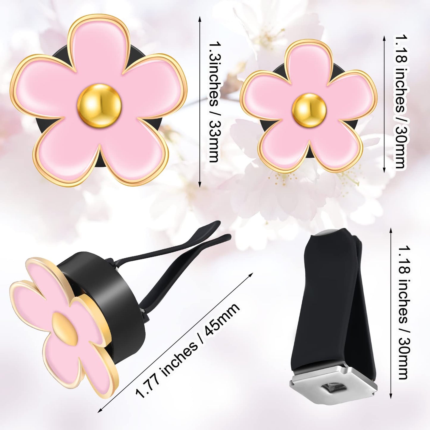 Frienda 6 Pcs Daisy Flower Air Vent Clip Air Freshener Outlet Clip Car Air Conditioning Clip Charm Car Inter Decor(Black, Pink, White, 3 cm, 3.3 cm)