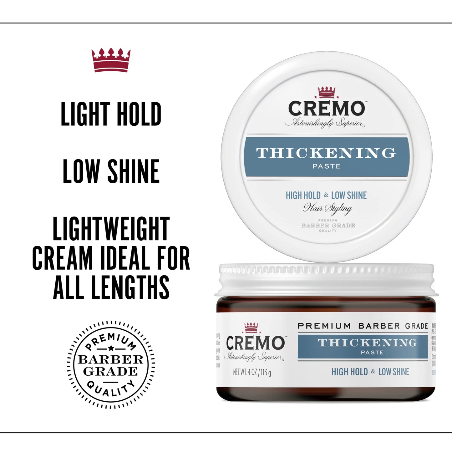 Cremo Barber Grade Hair Styling Thickening Paste, 4 Ounce (Pack of 3)