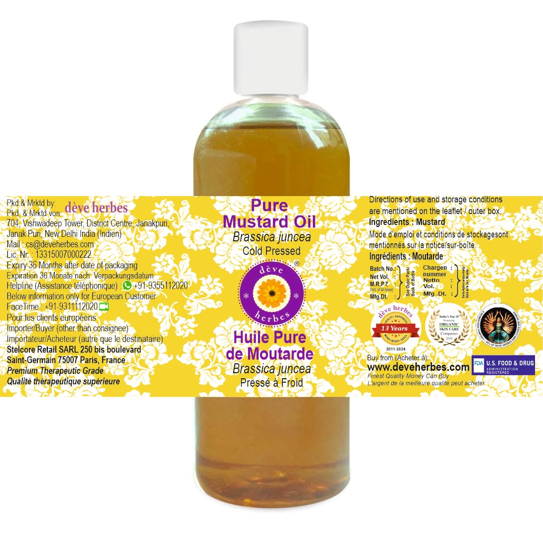 Deve Herbes Pure Mustard Oil (Brassica juncea) Cold Pressed 200ml (6.76 oz)