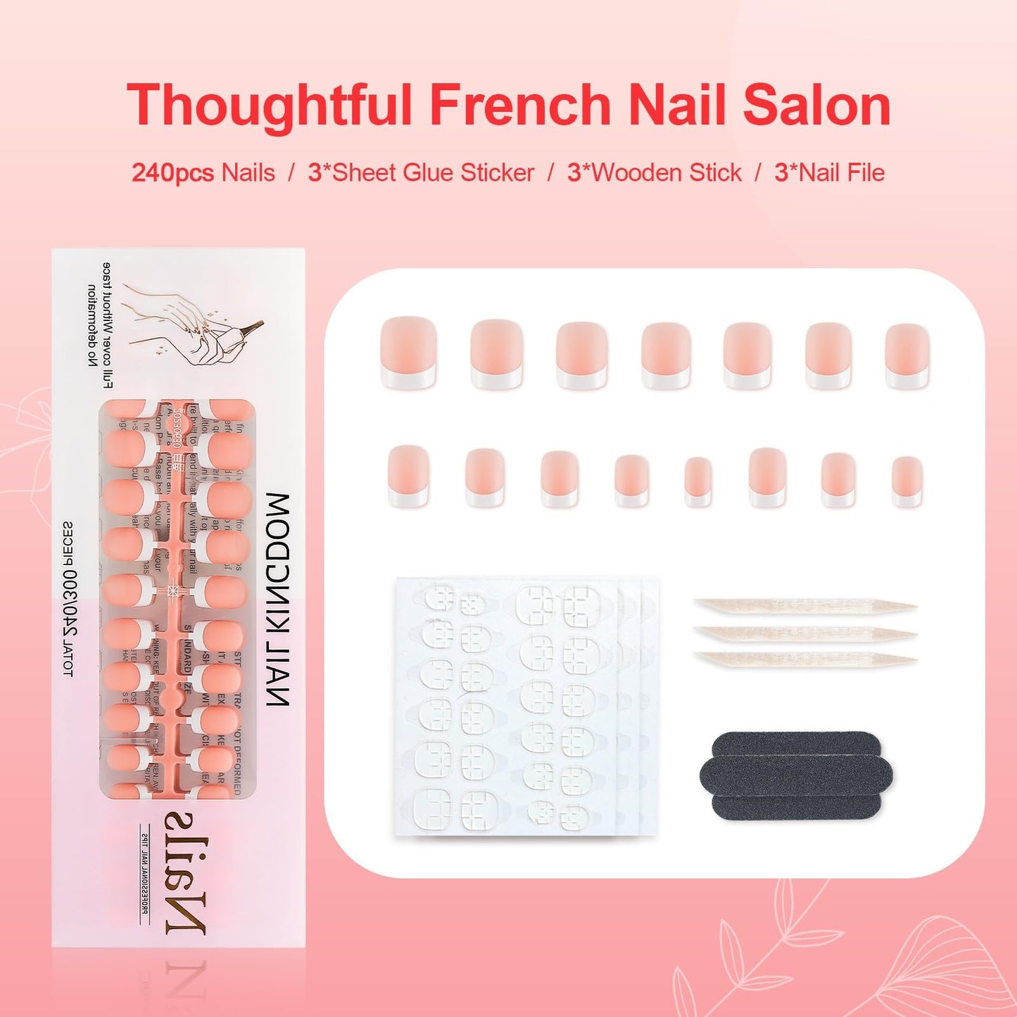 LIARTY 240 Pcs French Press On Nails Short Square, French Tip False Nails Manicure, 15 Size Acrylic Full Cover Artificial Fake Nails (Natural)