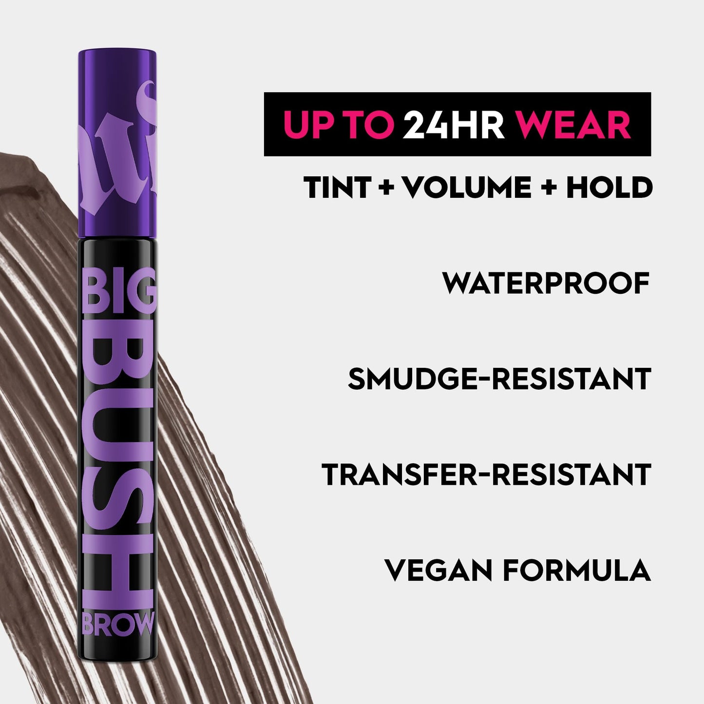 Urban Decay Big Bush Volumizing Tinted Brow Gel (Dark Drapes - Universal Dark Brown), Waterproof, Smudge-Resistant, Flake-Resistant, Buildable Brow Gel Fibers, Up to 24 HR Hold - 0.19 fl oz