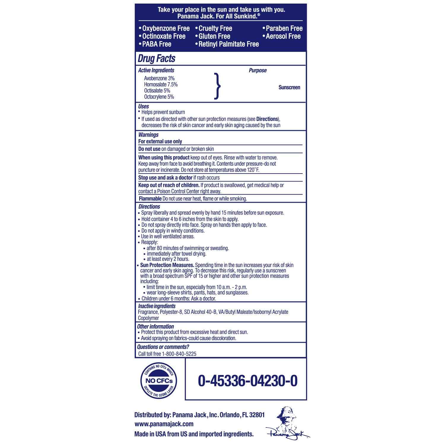 Panama Jack Sport Sunscreen Spray - SPF 30, Broad Spectrum UVA/UVB Protection, PABA, Paraben, Gluten & Cruelty Free, Water Resistant (80 Minutes), 5.5 OZ (Pack of 2)