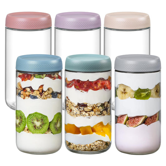 NETANY 6-pack 24oz Glass jars with Airtight Lids, Overnight Oats Containers with Lids, Wide mouth Mason Salad jars, Glass Food Storage Containers for Snacks Yogurt Spice Sugar