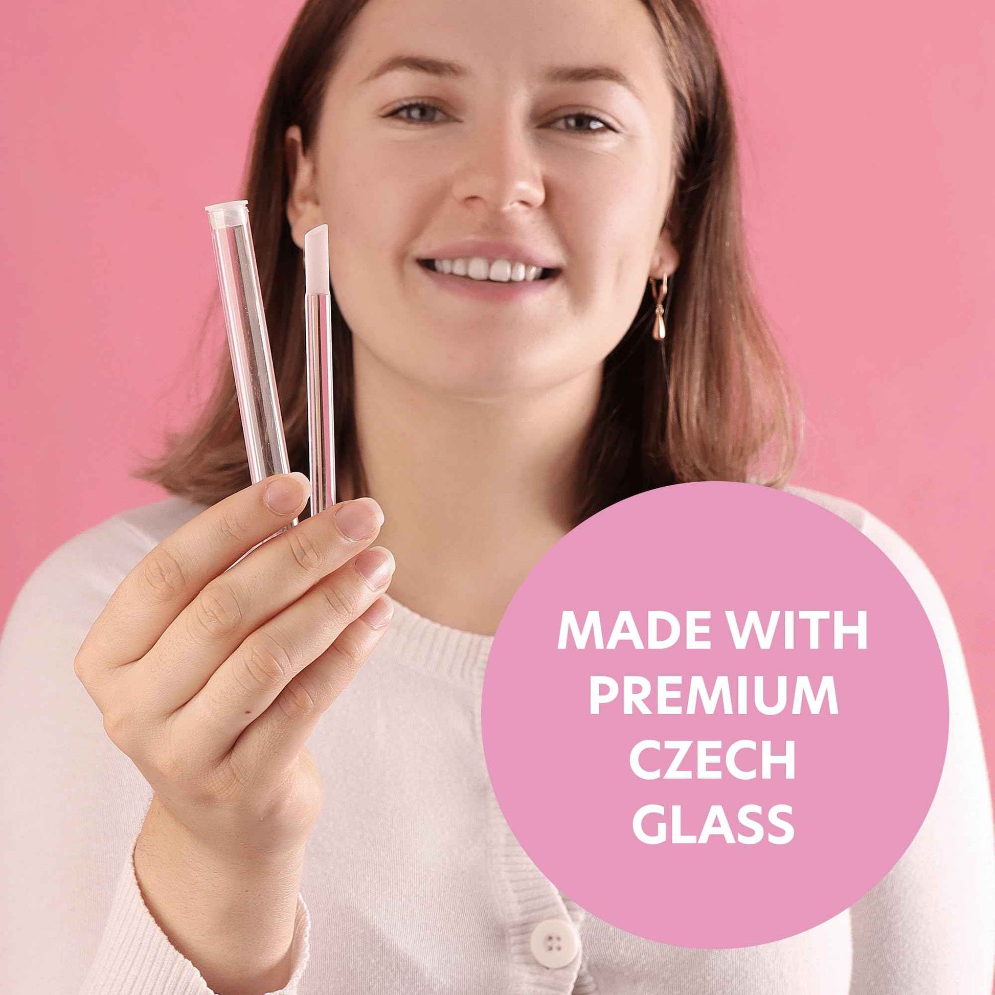 BONA FIDE BEAUTY Premium Czech Glass Cuticle Pusher Set, 3-Pieces Manicure Stick Bundle - Clear, Blue, and Pink