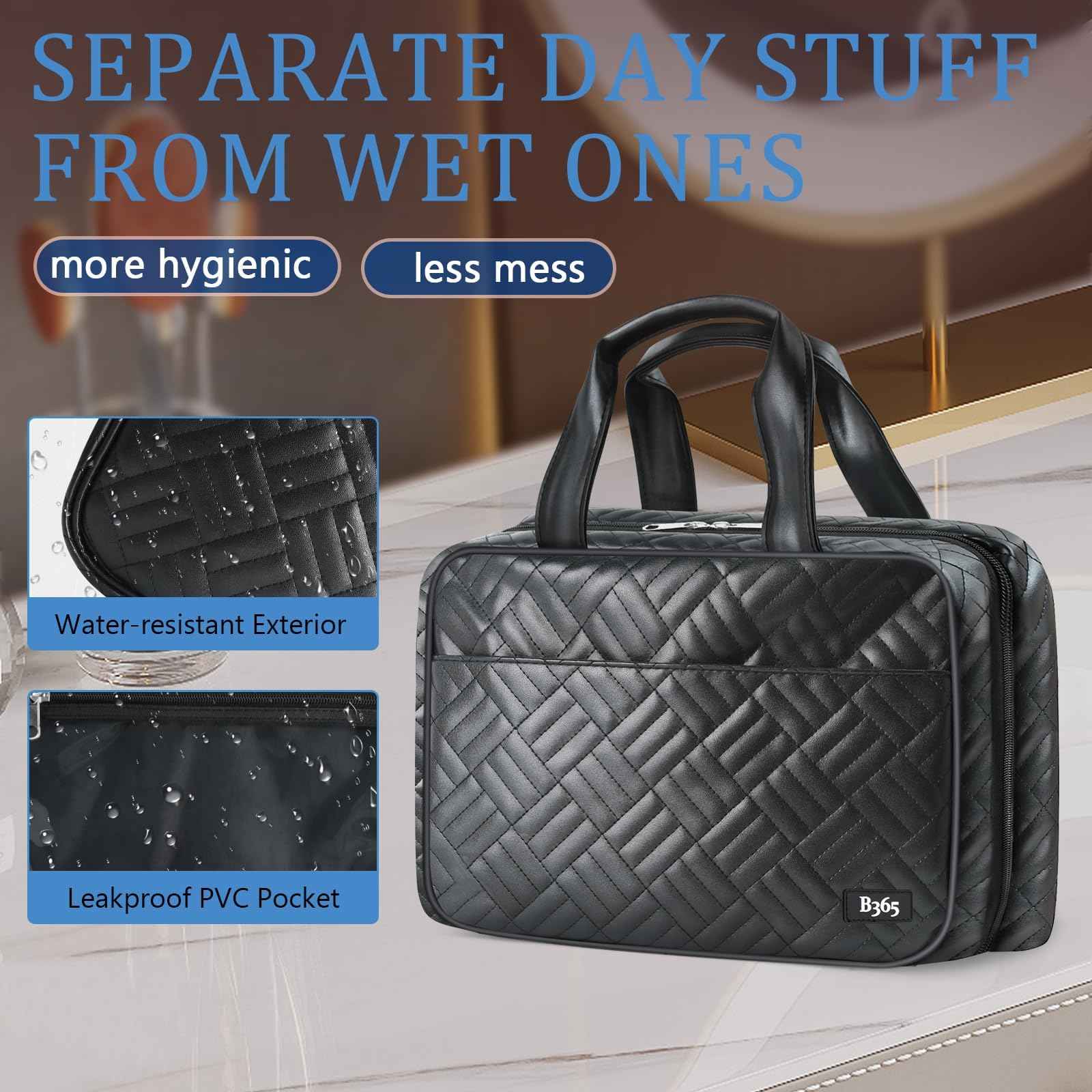 Travel Toiletry Bag,Hanging Toiletry Bags for Traveling Women, Water-resistant Makeup Travel Bags - Toiletry Bag for Travel Size Essentials Accessories Cosmetics -Perfect Gifts for Women (Black)