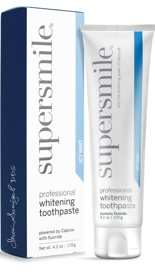 Supersmile Professional Teeth Whitening Toothpaste with Fluoride - Clinically Proven to Remove Stains & Whiten Teeth Up to 6 Shades - Enamel Strengthening - No Sensitivity (Icy Mint, 4.2 Oz)