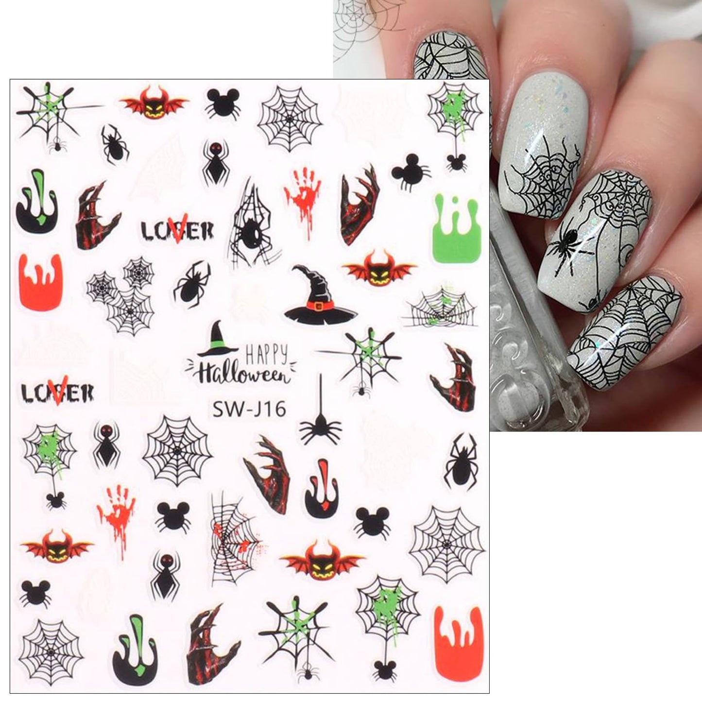 6 Sheets Ghost Halloween Nail Art Stickers Decals Skull Pumpkin Bat Nail Decals 3D Self-Adhesive Red Blood Drop Scar Design Nail Art Stickers Halloween Party Nail Supplies for Women Girls Manicure