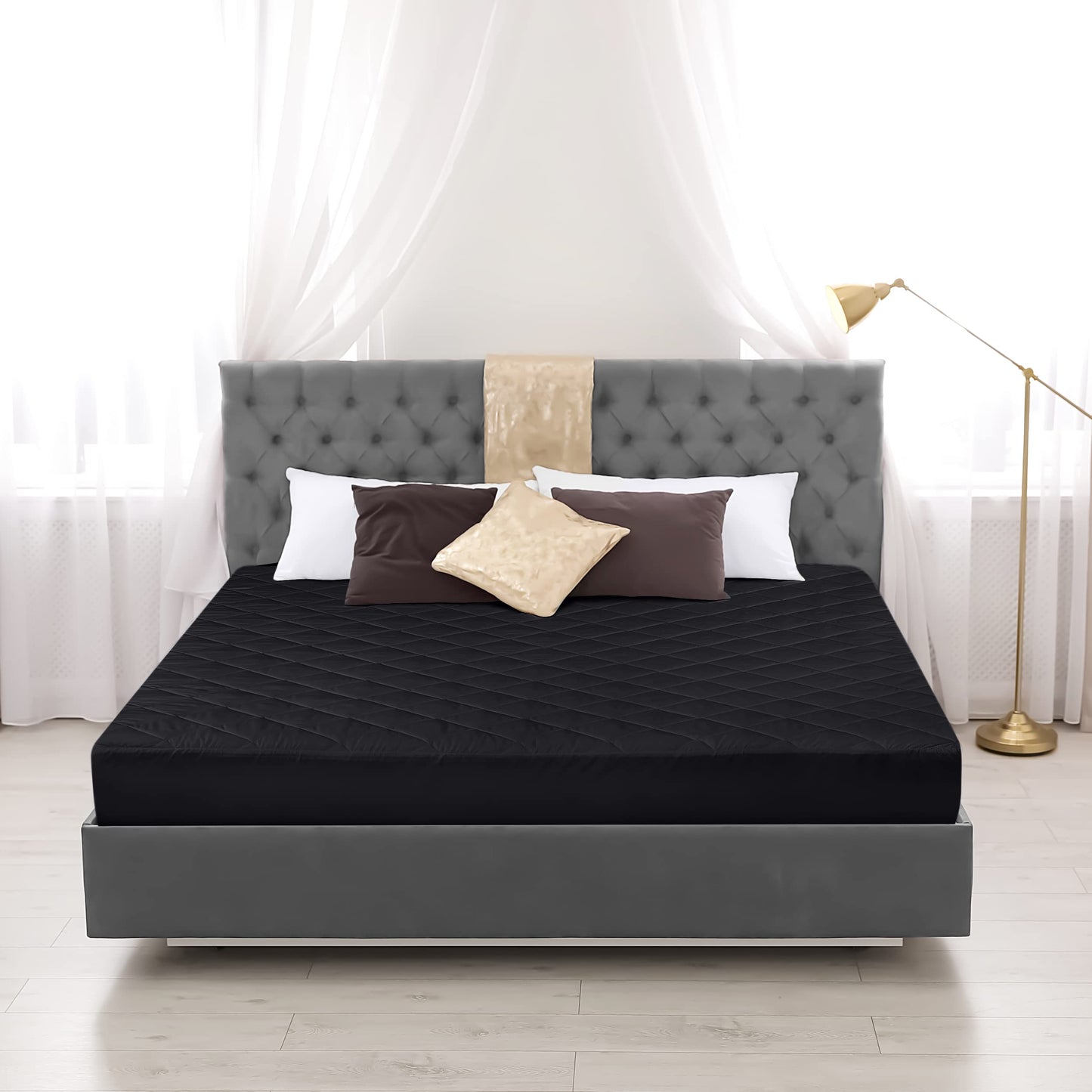 Utopia Bedding Quilted Fitted Mattress Pad (Twin, Black) - Elastic Fitted Mattress Protector - Mattress Cover Stretches up to 16 Inches Deep - Machine Washable Mattress Topper