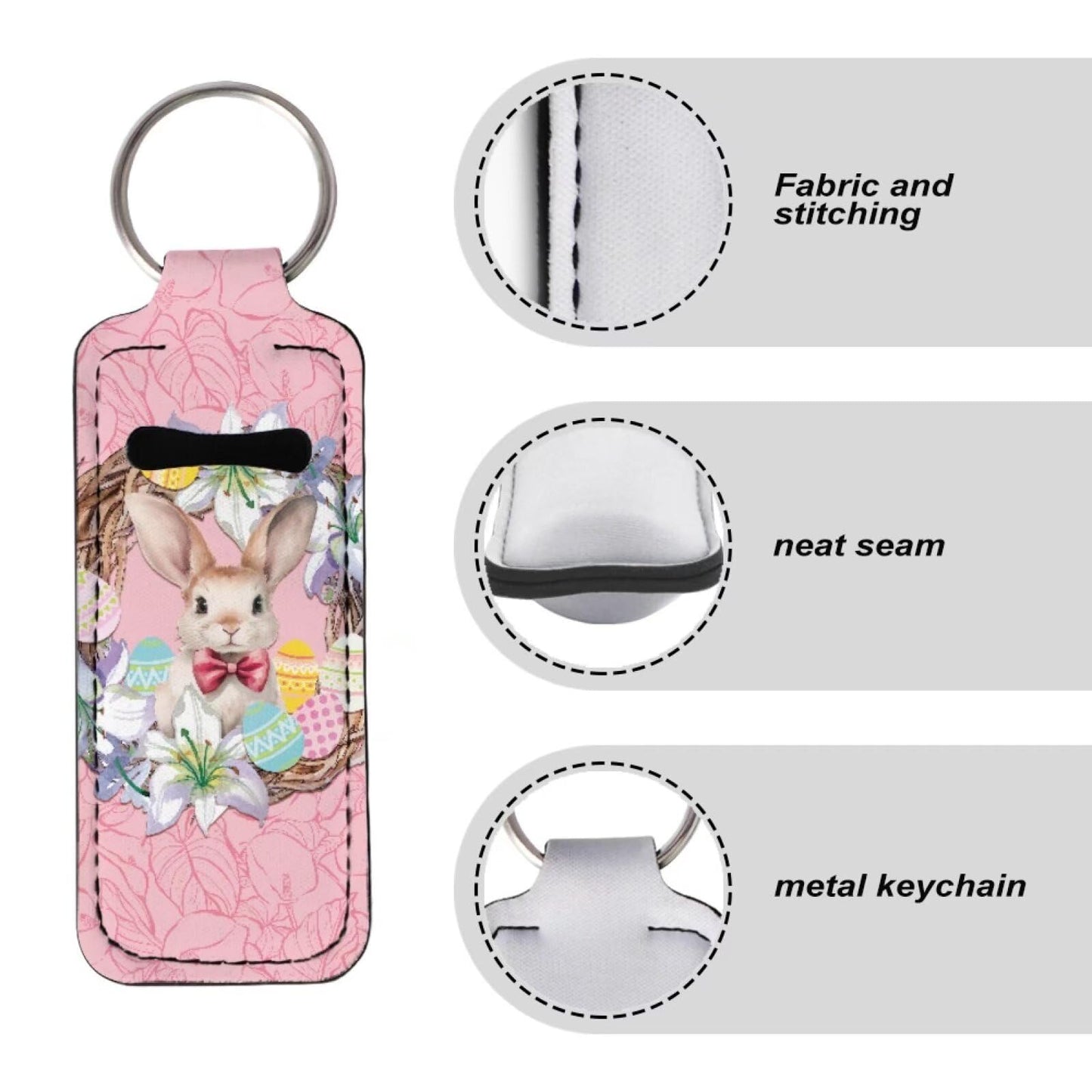 Baxinh Flowers Rabbit Eggs Printed Chapstick Holder Keychain, Neoprene Easter Chapstick Lip Balm Holder Lipgloss Lipstick Holder Keychains for Lipstick, Chapstick, Lip Balm, Lanyard