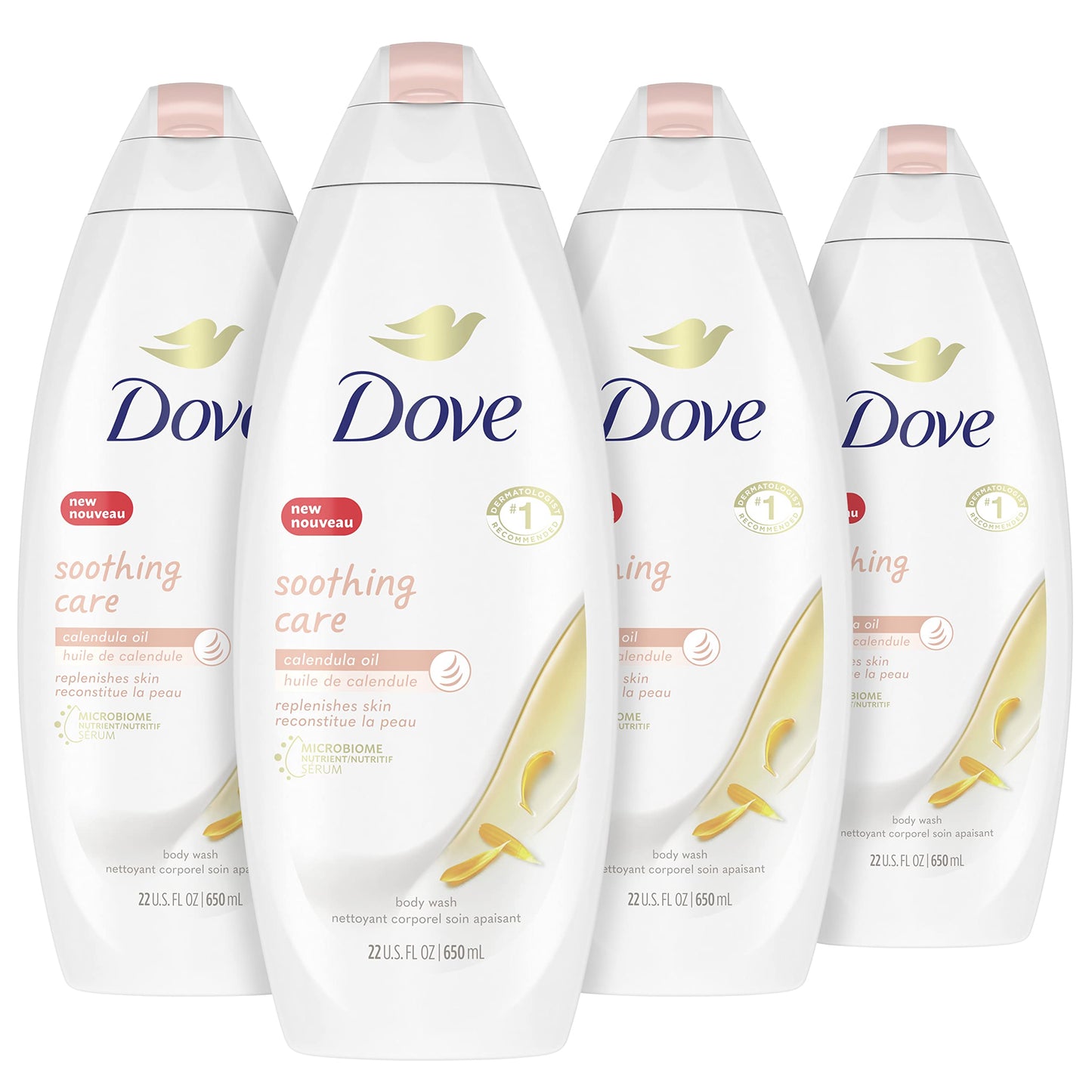 Dove Soothing Care Body Wash for Sensitive Skin with Calendula-Infused Oils Hydrates and Replenishes Skin Sulfate Free 22 oz 4 Count