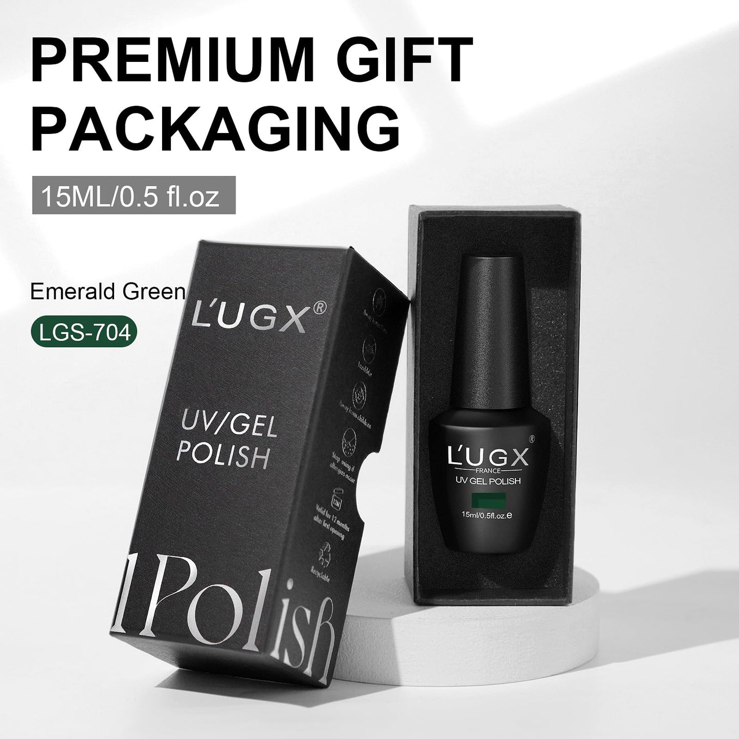 L'UGX Dark Green Gel Polish Emerald Gel Nail Polish 15ML Long Lasting U V Gel Colors for Nails Art DIY Manicure & Pedicure at Home Salon Holiday Gifts for Women LGS-704