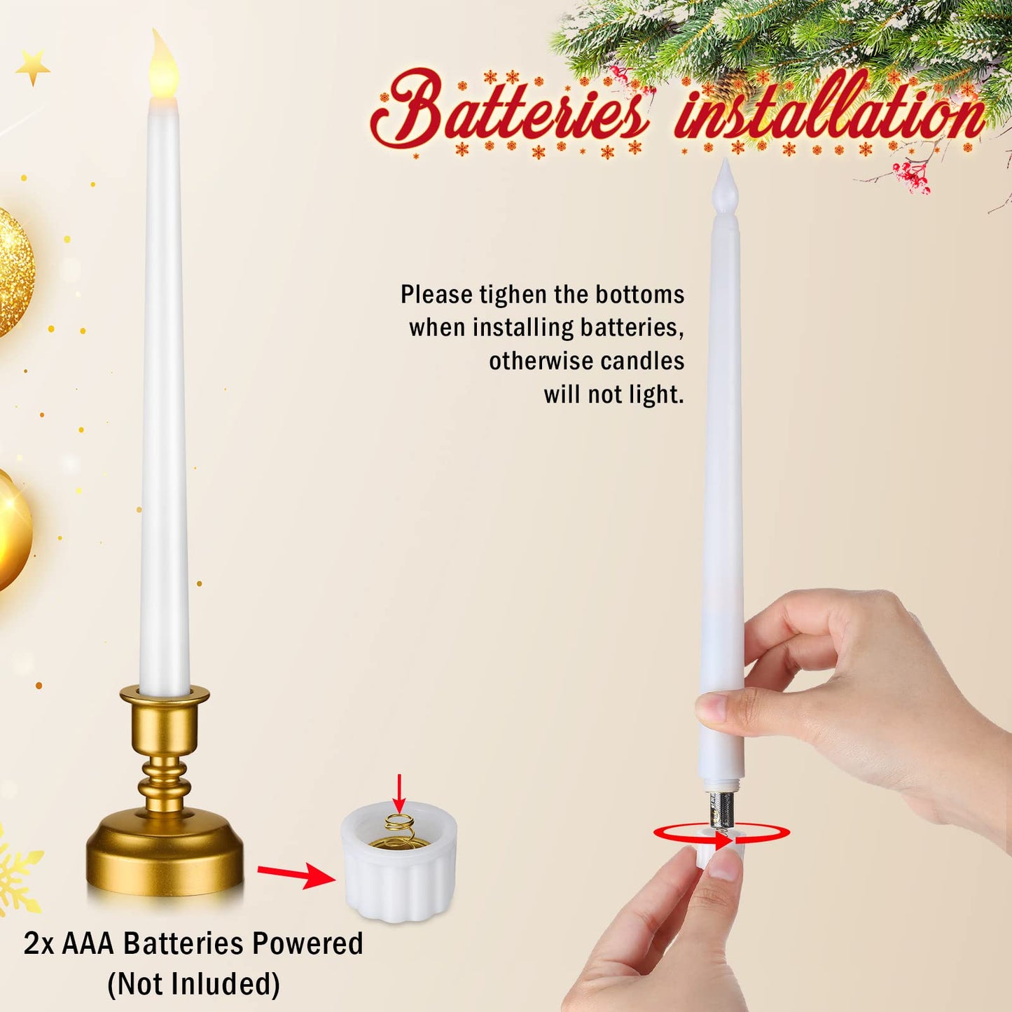 Fumete 16 Pcs Flameless Window Candles with Gold Base Battery Powered Taper Candles Battery Operated LED Candlesticks for Christmas Thanksgiving Wedding Party Decorations(White)